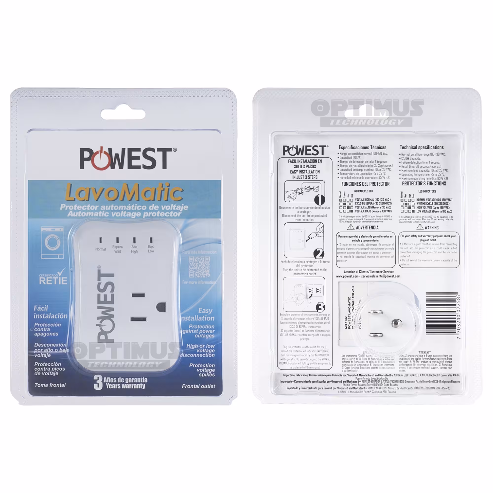 Protector regulador de voltaje automático Powest Lavomatic 120V - 10A Protección contra apagones Lavadoras de hasta 30 Libras