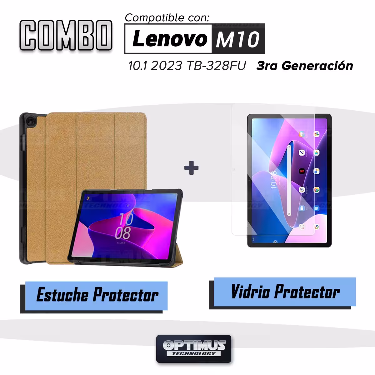 Vidrio Cristal Templado Y Estuche Case Protector para Tablet Lenovo M10 HD 3rd Generación TB-328 2022 10.1 Pulgadas ZAAF0071CO