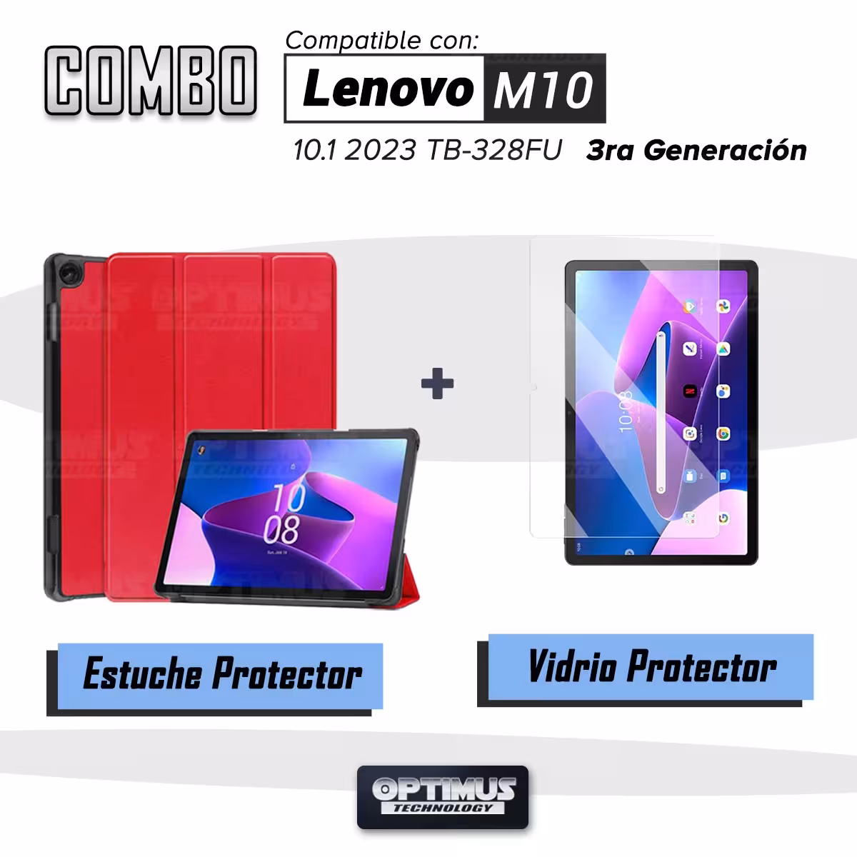 Vidrio Cristal Templado Y Estuche Case Protector para Tablet Lenovo M10 HD 3rd Generación TB-328 2022 10.1 Pulgadas ZAAF0071CO