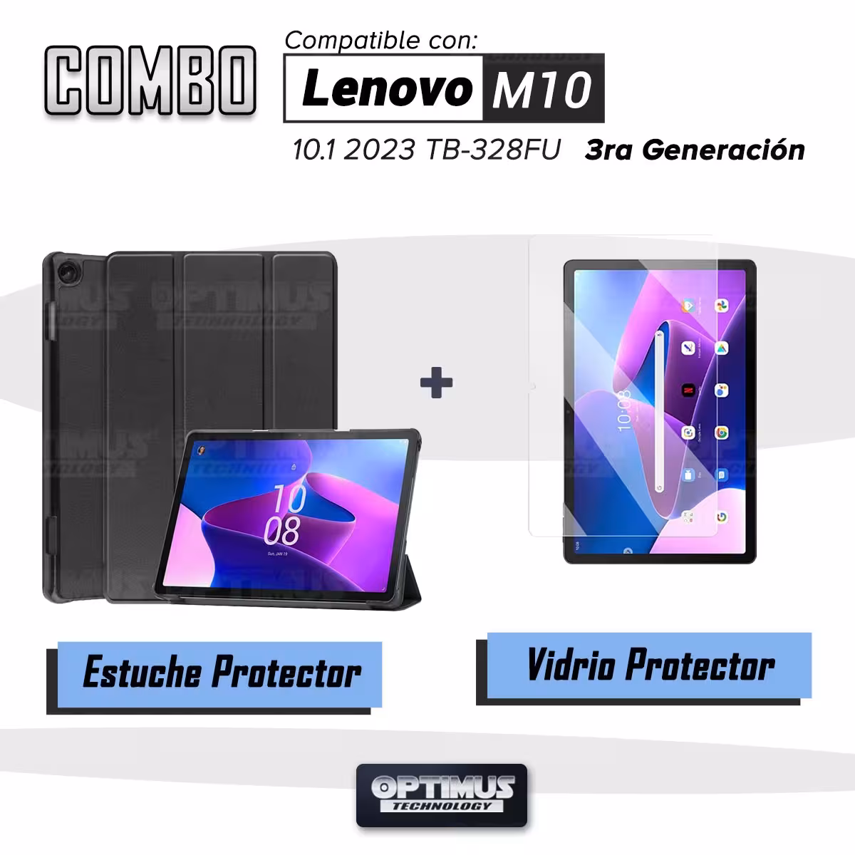 Vidrio Cristal Templado Y Estuche Case Protector para Tablet Lenovo M10 HD 3rd Generación TB-328 2022 10.1 Pulgadas ZAAF0071CO