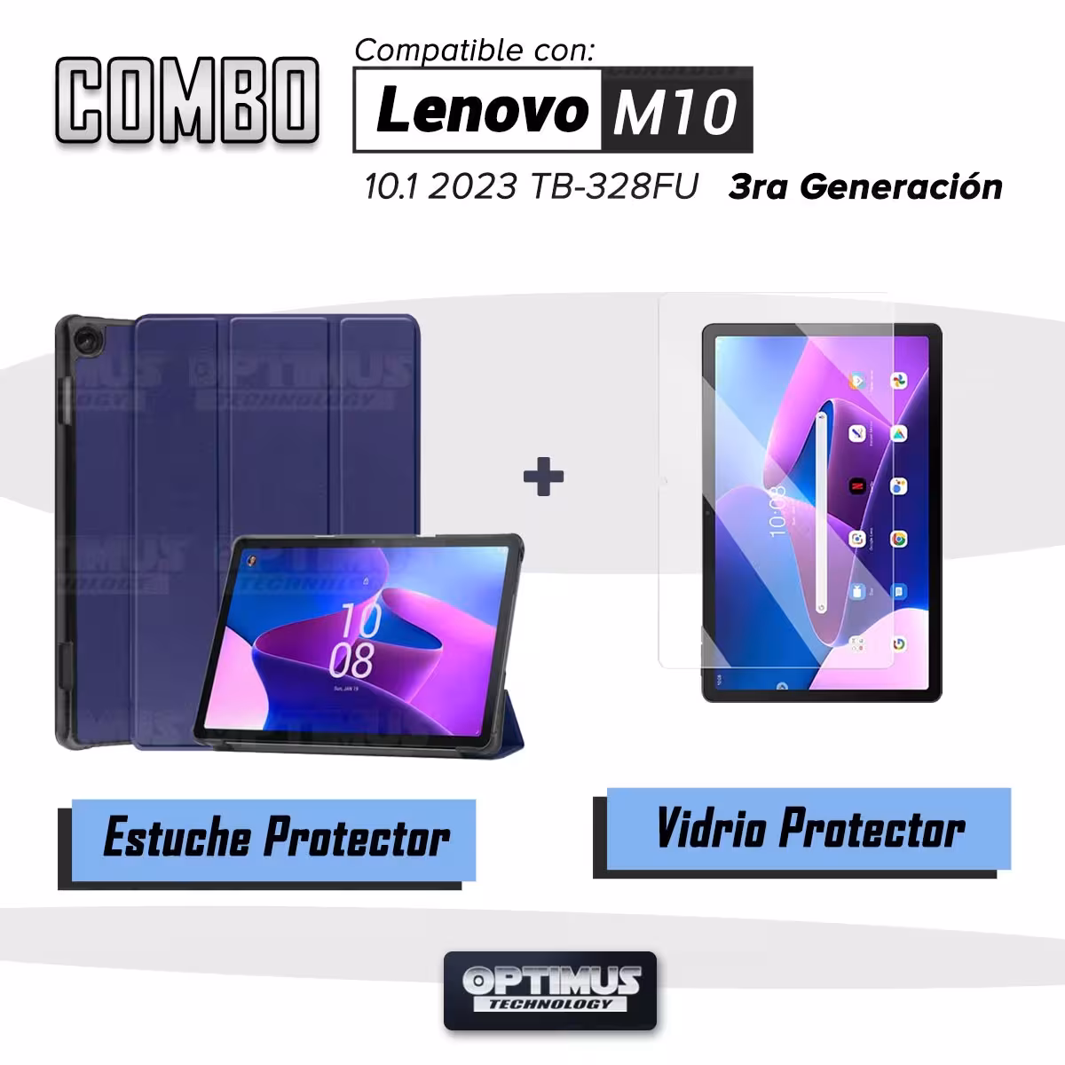 Vidrio Cristal Templado Y Estuche Case Protector para Tablet Lenovo M10 HD 3rd Generación TB-328 2022 10.1 Pulgadas ZAAF0071CO