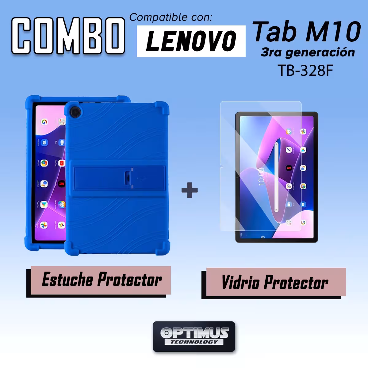 Kit Vidrio templado y Estuche Protector antigolpes con soporte para Tablet Lenovo M10HD 3rd Generacion TB-328 2022 10.1 Pulgadas