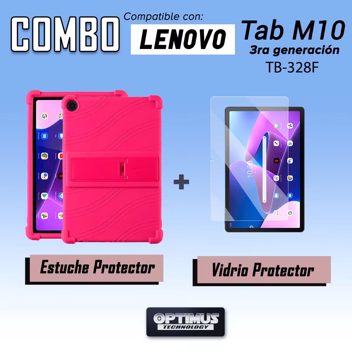 Kit Vidrio templado y Estuche Protector antigolpes con soporte para Tablet Lenovo M10HD 3rd Generacion TB-328 2022 10.1 Pulgadas