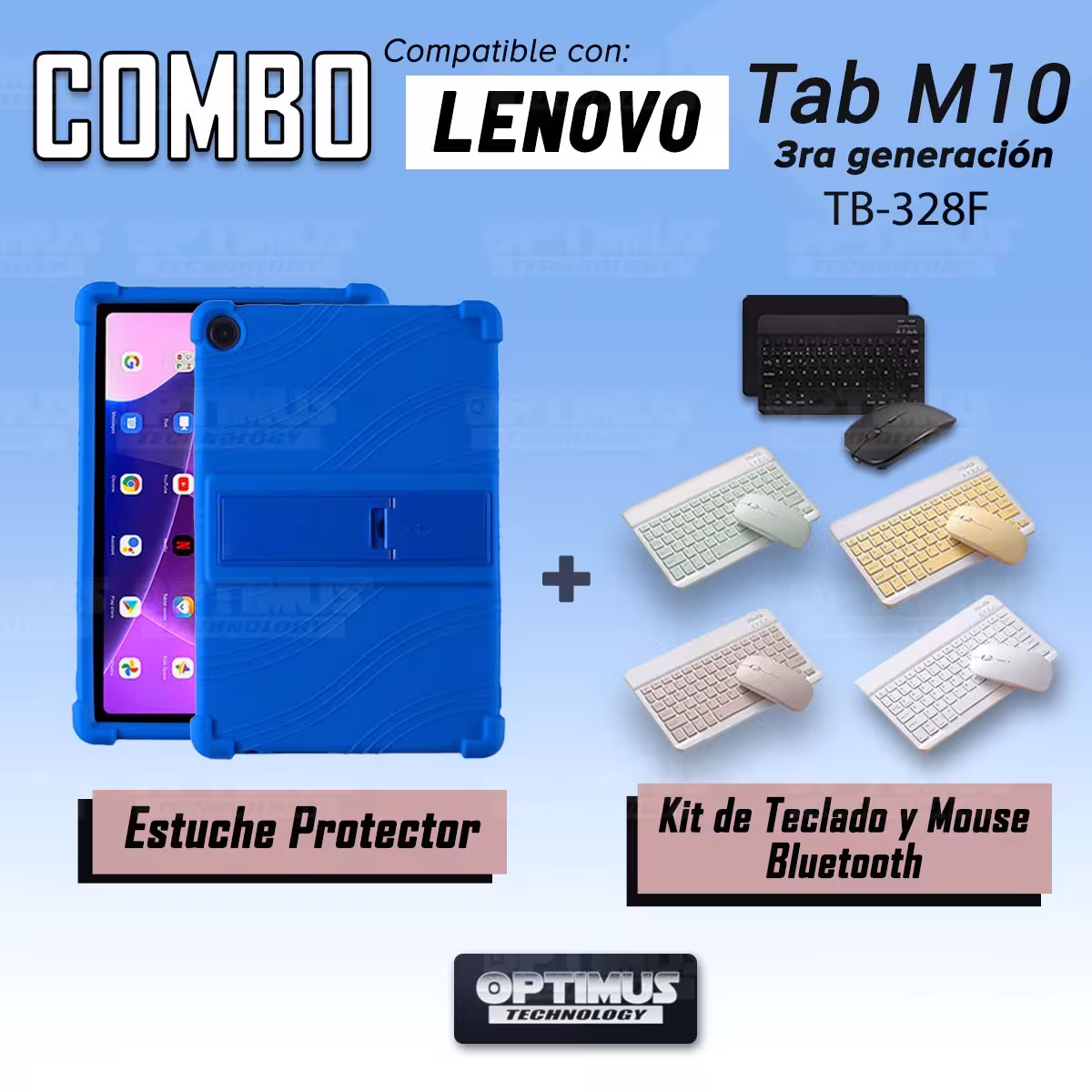 Kit Case Forro Protector Antigolpes + Teclado y Mouse Bluetooth Tablet Lenovo M10HD 3rd Generacion TB-328 2022 10.1 Pulgadas