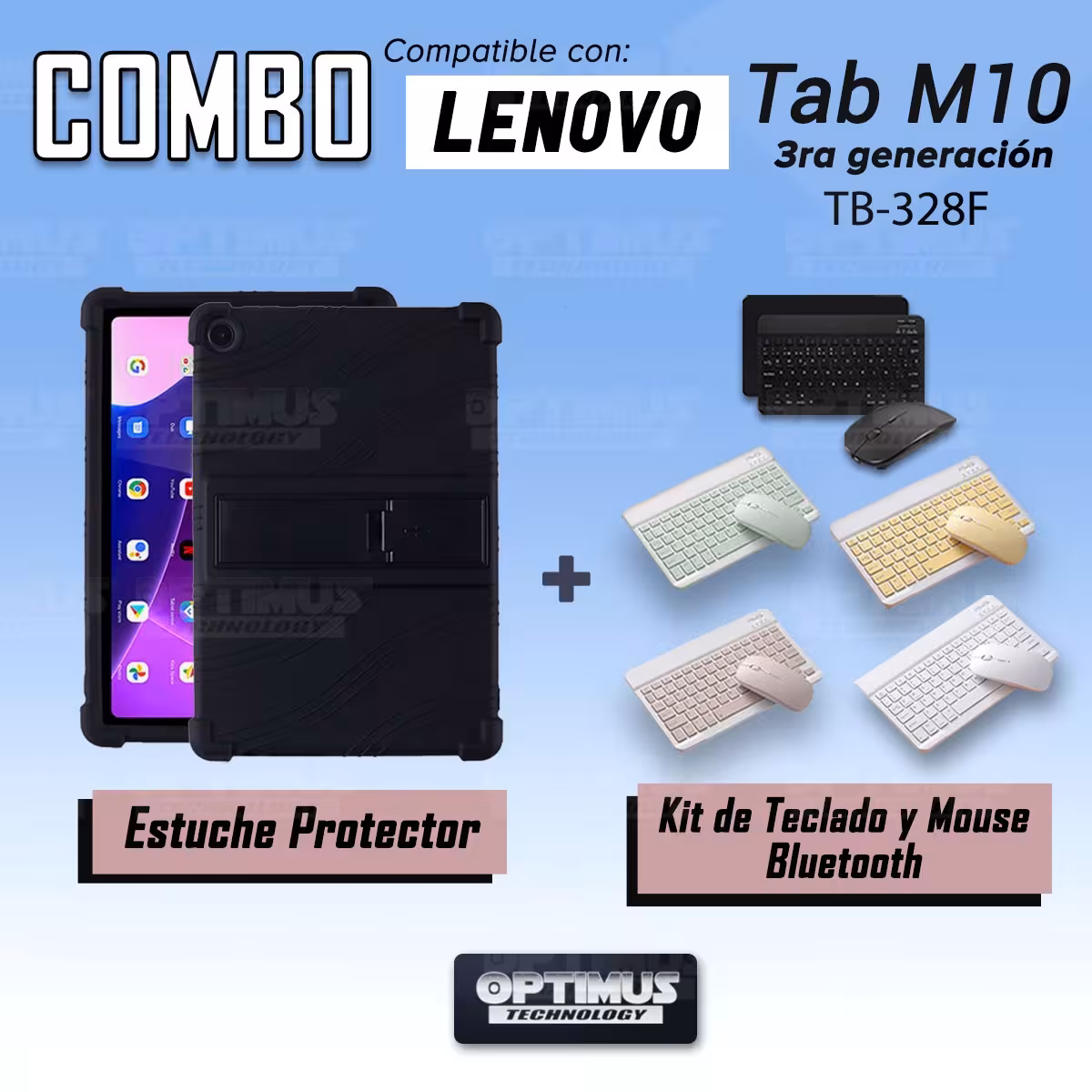 Kit Case Forro Protector Antigolpes + Teclado y Mouse Bluetooth Tablet Lenovo M10HD 3rd Generacion TB-328 2022 10.1 Pulgadas