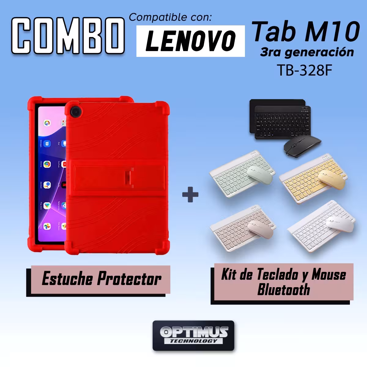 Kit Case Forro Protector Antigolpes + Teclado y Mouse Bluetooth Tablet Lenovo M10HD 3rd Generacion TB-328 2022 10.1 Pulgadas