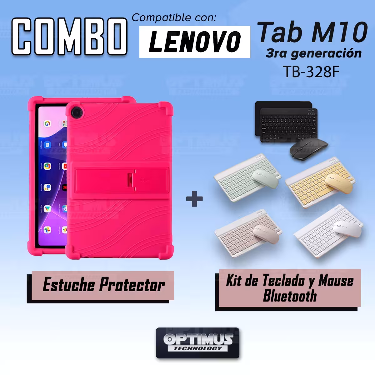Kit Case Forro Protector Antigolpes + Teclado y Mouse Bluetooth Tablet Lenovo M10HD 3rd Generacion TB-328 2022 10.1 Pulgadas