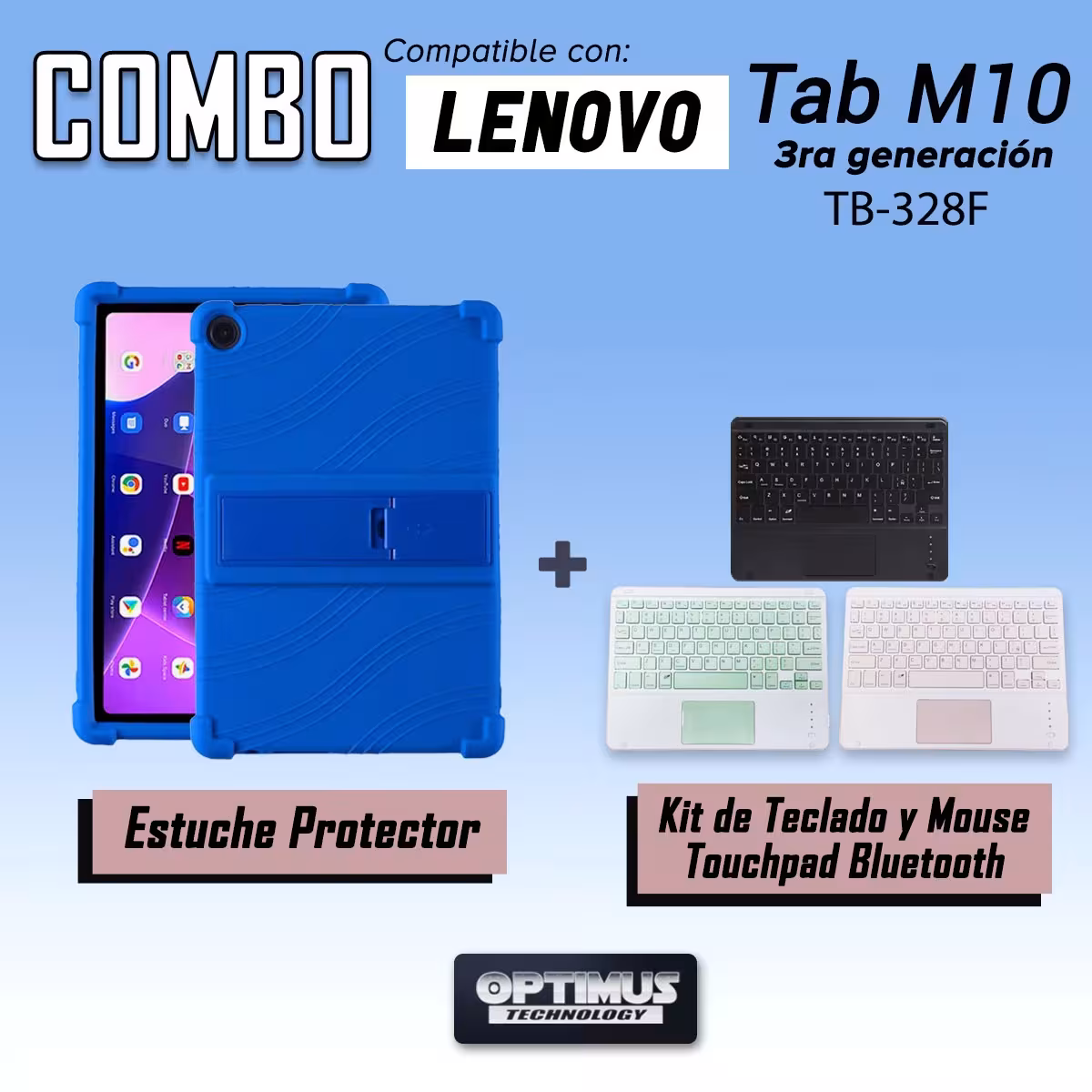 Kit Case Estuche Protector Antigolpes + Teclado Touchpad Bluetooth para Tablet Lenovo M10HD 3rd Generacion TB-328 2022 10.1 Pulg