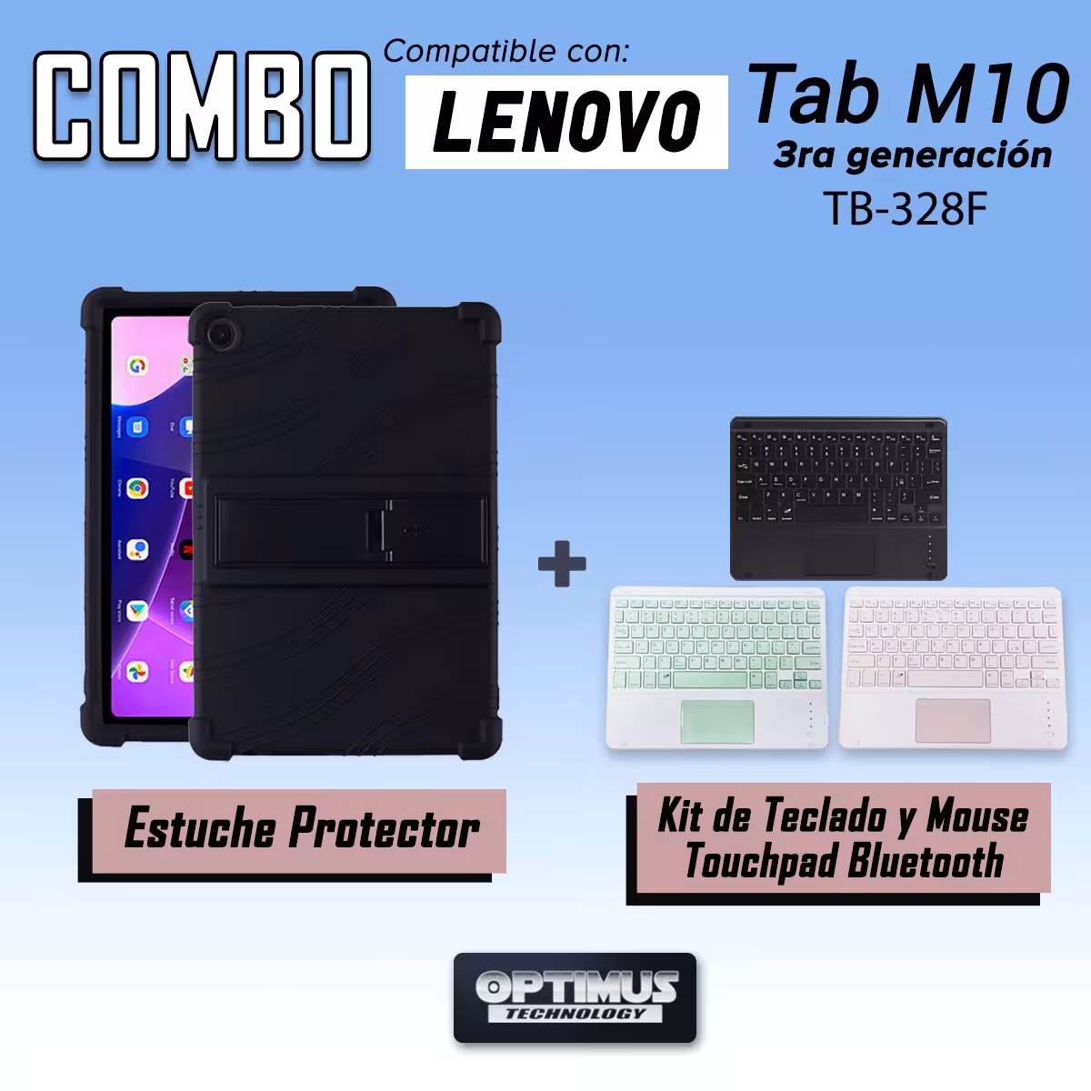 Kit Case Estuche Protector Antigolpes + Teclado Touchpad Bluetooth para Tablet Lenovo M10HD 3rd Generacion TB-328 2022 10.1 Pulg