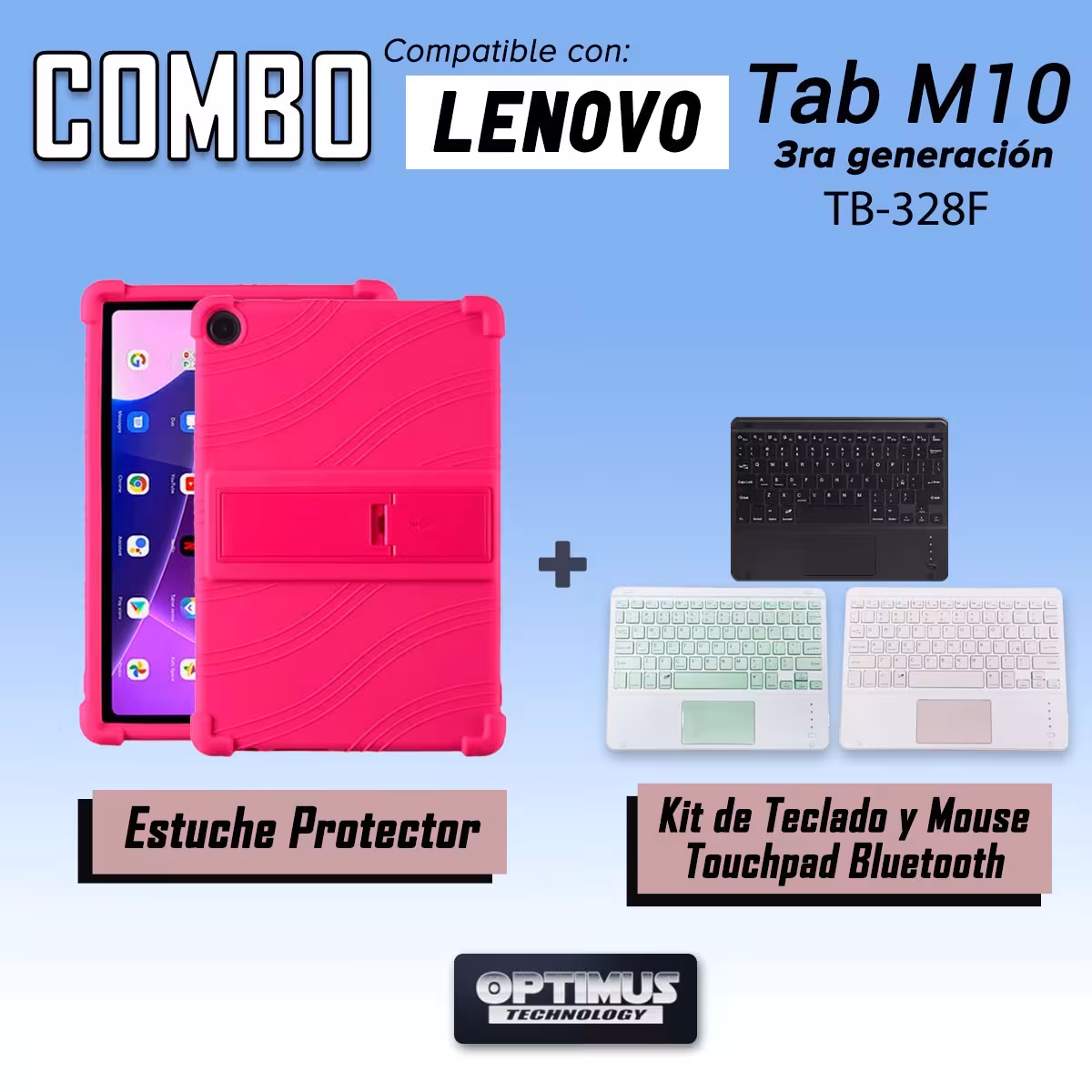Kit Case Estuche Protector Antigolpes + Teclado Touchpad Bluetooth para Tablet Lenovo M10HD 3rd Generacion TB-328 2022 10.1 Pulg