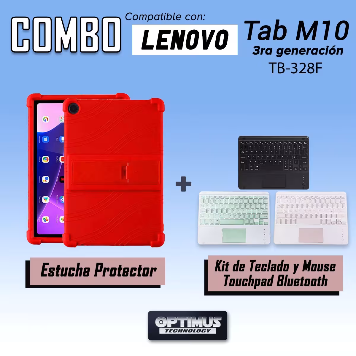 Kit Case Estuche Protector Antigolpes + Teclado Touchpad Bluetooth para Tablet Lenovo M10HD 3rd Generacion TB-328 2022 10.1 Pulg