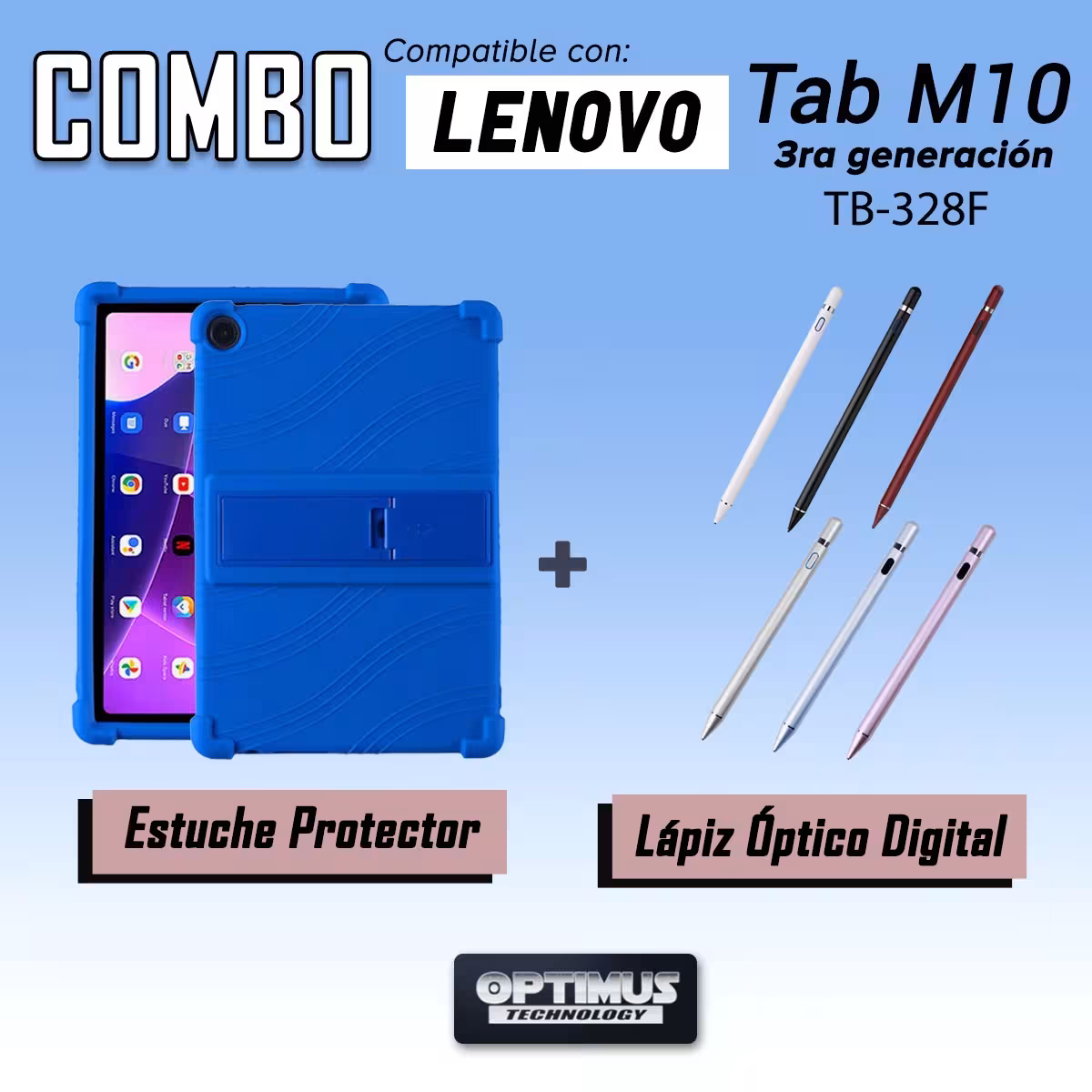 Kit Estuche Protector de goma antigolpes Y Lápiz Óptico Digital Stylus Pen para Tablet Lenovo M10HD 3rd Generacion TB-328 2022