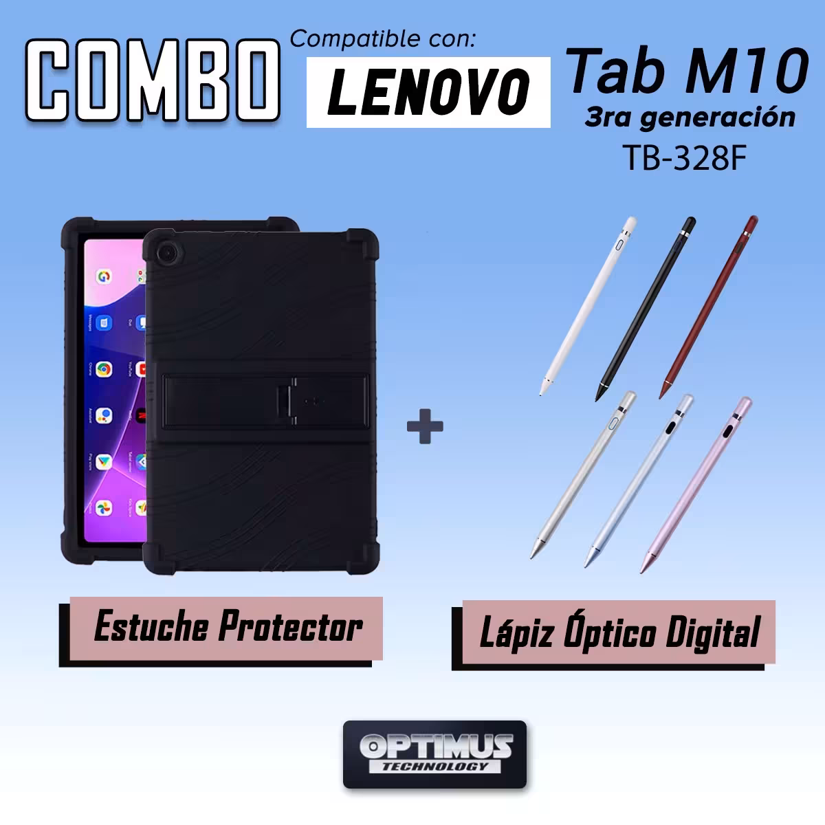 Kit Estuche Protector de goma antigolpes Y Lápiz Óptico Digital Stylus Pen para Tablet Lenovo M10HD 3rd Generacion TB-328 2022