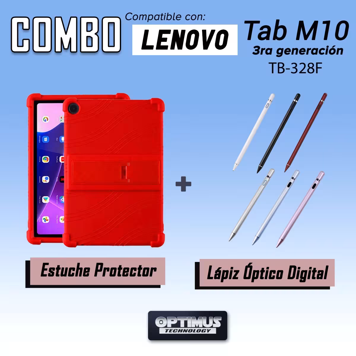 Kit Estuche Protector de goma antigolpes Y Lápiz Óptico Digital Stylus Pen para Tablet Lenovo M10HD 3rd Generacion TB-328 2022