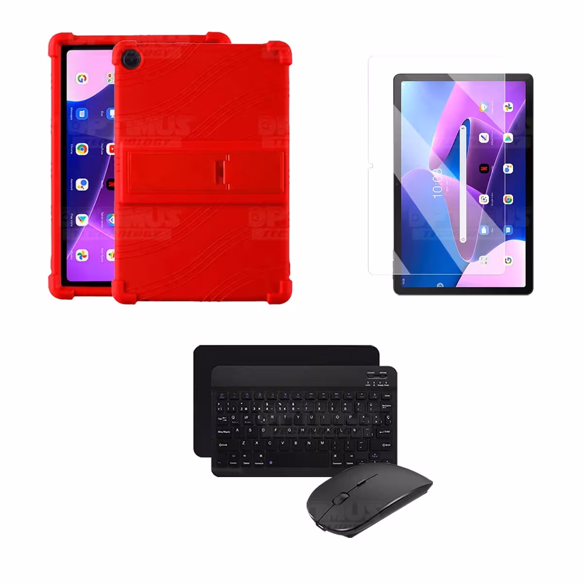 Kit Vidrio templado + Estuche Protector Goma + Teclado Bluetooth Tablet Lenovo M10HD 3rd Generacion TB-328 2022 10.1 Pulgadas