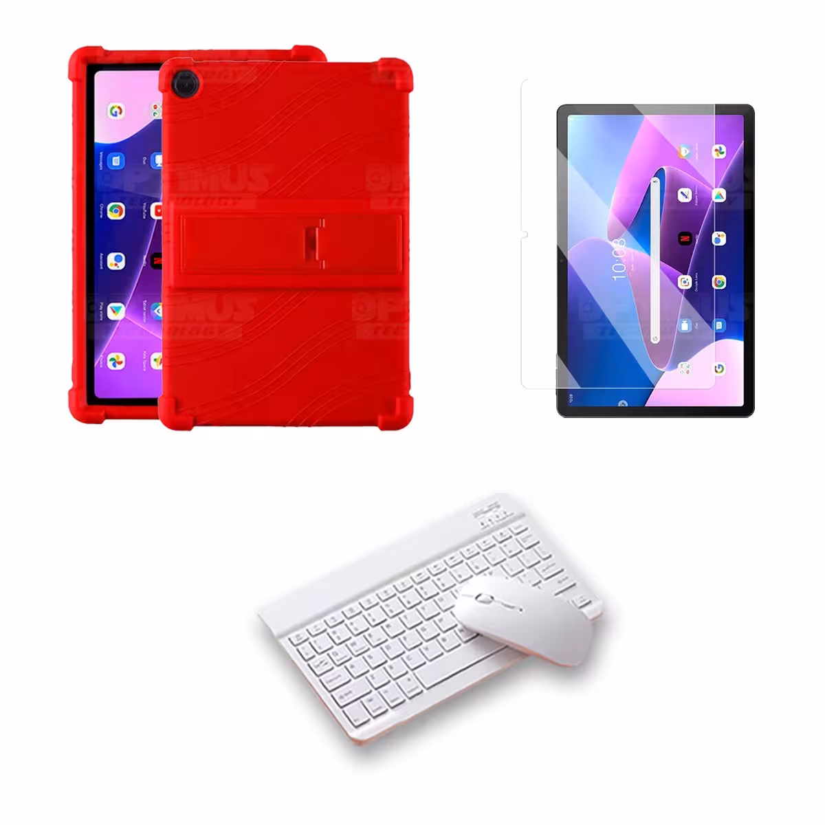 Kit Vidrio templado + Estuche Protector Goma + Teclado Bluetooth Tablet Lenovo M10HD 3rd Generacion TB-328 2022 10.1 Pulgadas