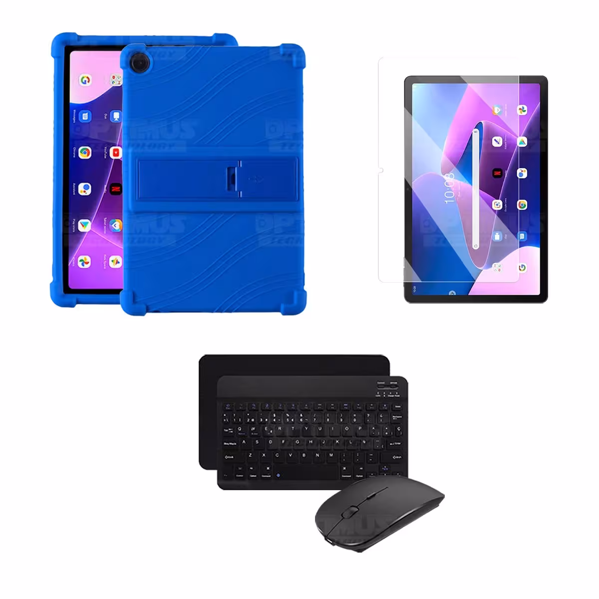 Kit Vidrio templado + Estuche Protector Goma + Teclado Bluetooth Tablet Lenovo M10HD 3rd Generacion TB-328 2022 10.1 Pulgadas