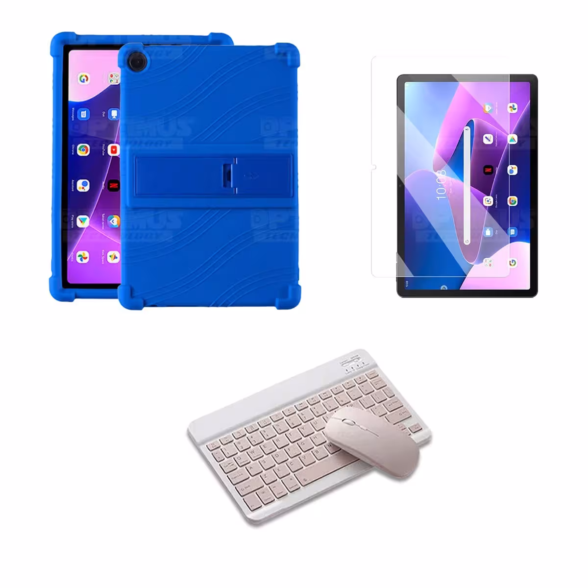 Kit Vidrio templado + Estuche Protector Goma + Teclado Bluetooth Tablet Lenovo M10HD 3rd Generacion TB-328 2022 10.1 Pulgadas