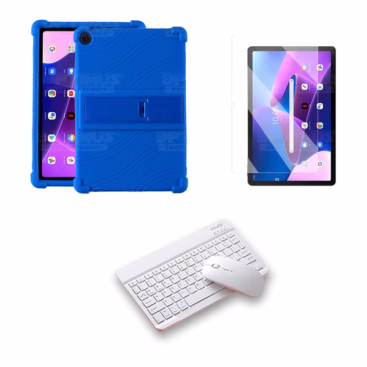 Kit Vidrio templado + Estuche Protector Goma + Teclado Bluetooth Tablet Lenovo M10HD 3rd Generacion TB-328 2022 10.1 Pulgadas