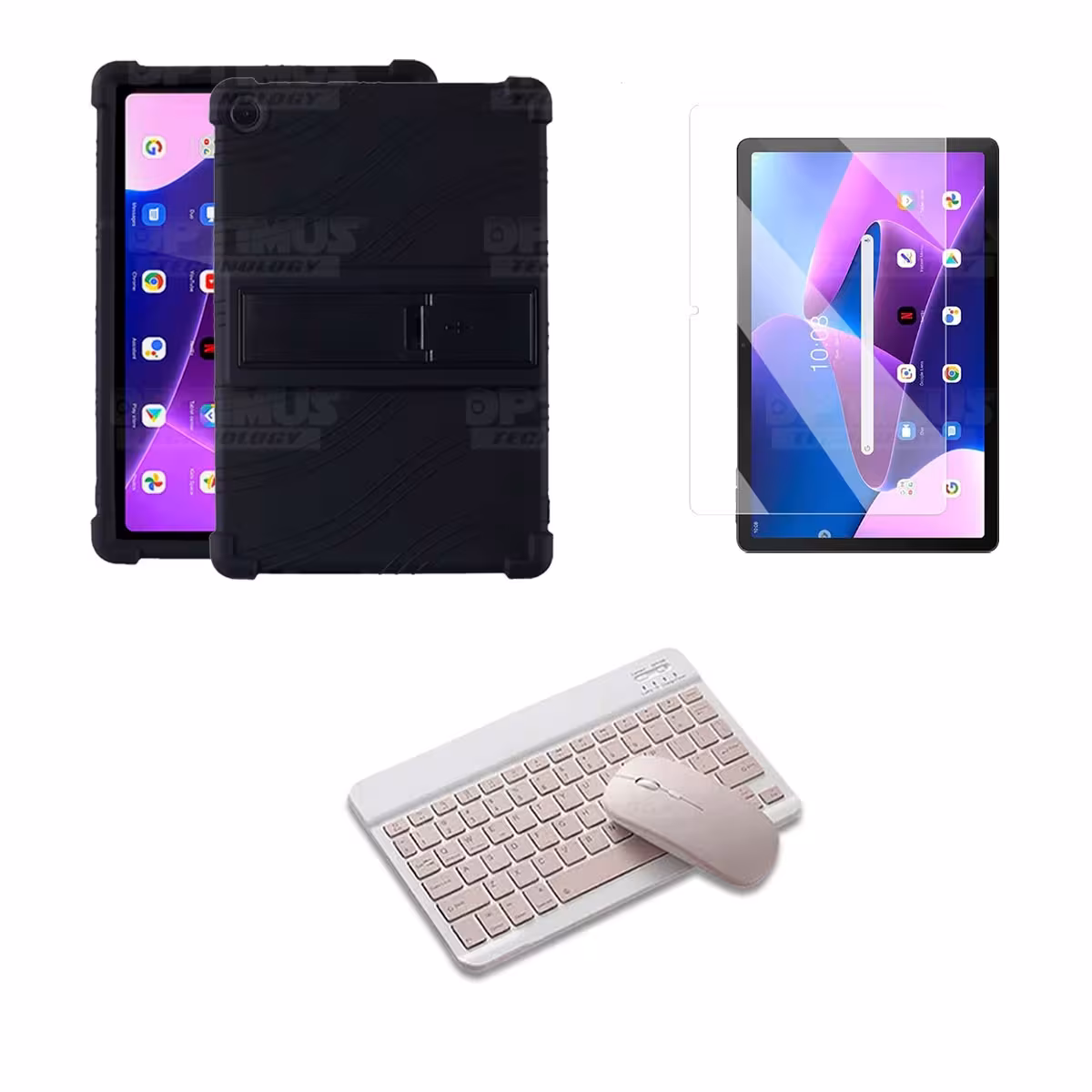Kit Vidrio templado + Estuche Protector Goma + Teclado Bluetooth Tablet Lenovo M10HD 3rd Generacion TB-328 2022 10.1 Pulgadas