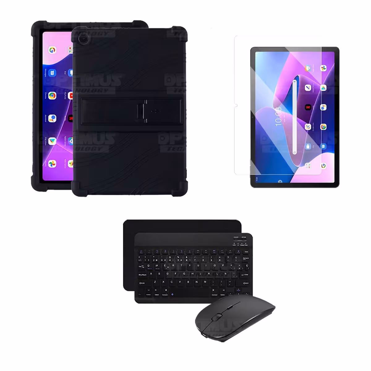 Kit Vidrio templado + Estuche Protector Goma + Teclado Bluetooth Tablet Lenovo M10HD 3rd Generacion TB-328 2022 10.1 Pulgadas