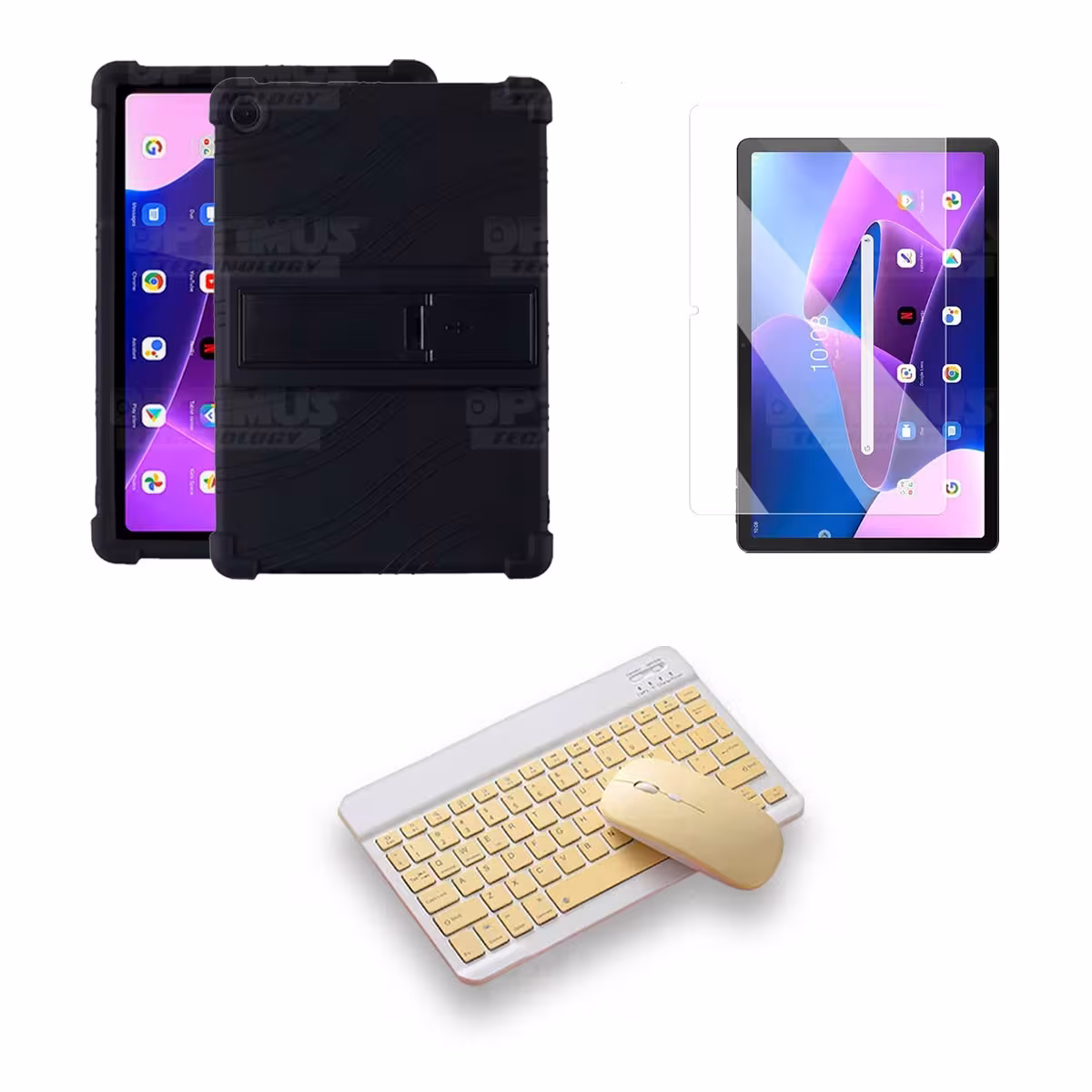Kit Vidrio templado + Estuche Protector Goma + Teclado Bluetooth Tablet Lenovo M10HD 3rd Generacion TB-328 2022 10.1 Pulgadas