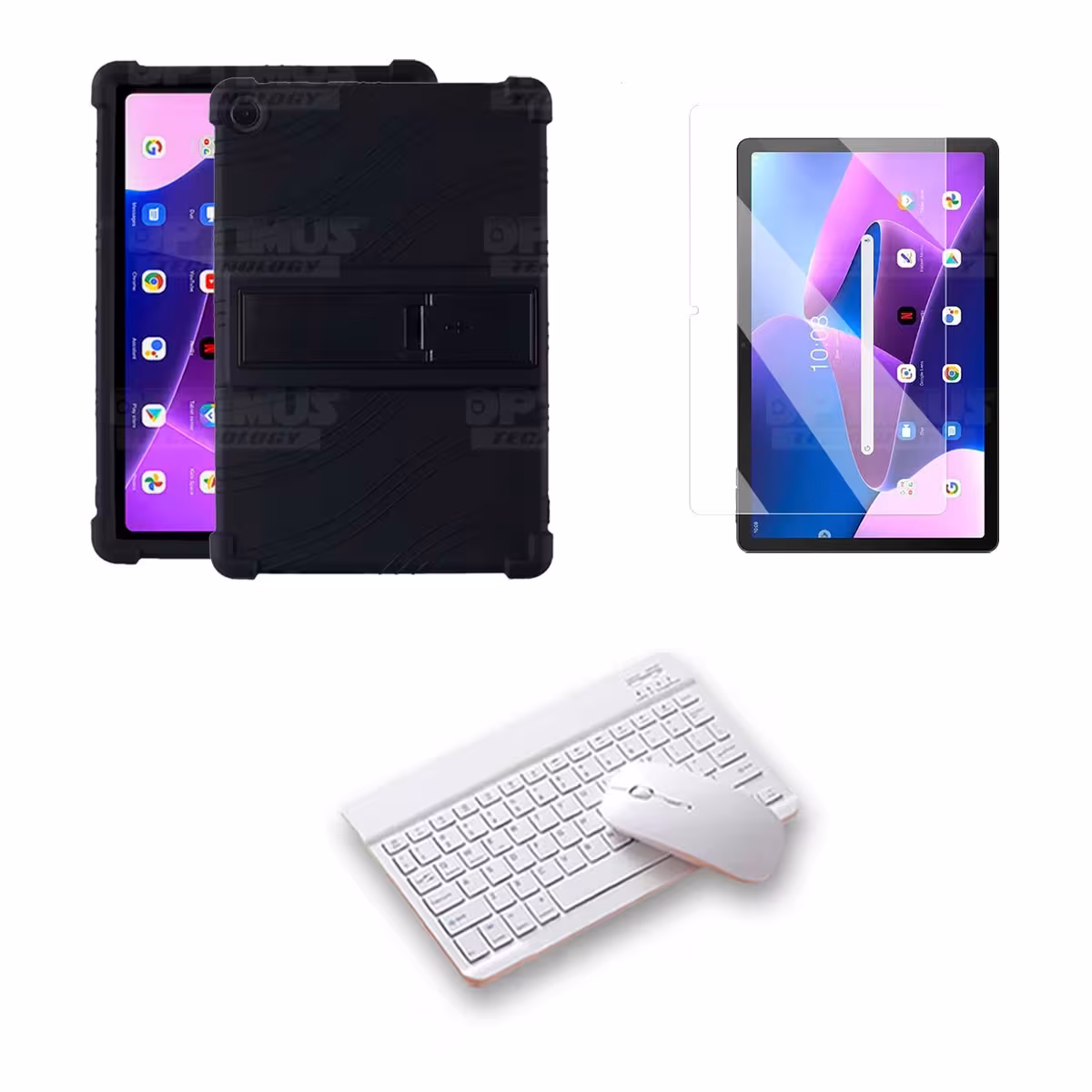 Kit Vidrio templado + Estuche Protector Goma + Teclado Bluetooth Tablet Lenovo M10HD 3rd Generacion TB-328 2022 10.1 Pulgadas