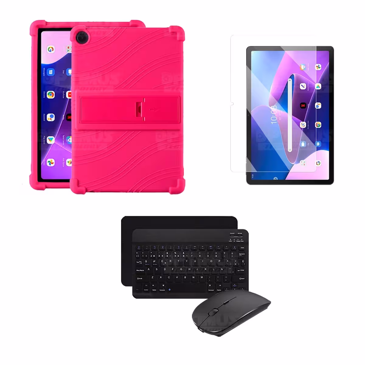 Kit Vidrio templado + Estuche Protector Goma + Teclado Bluetooth Tablet Lenovo M10HD 3rd Generacion TB-328 2022 10.1 Pulgadas