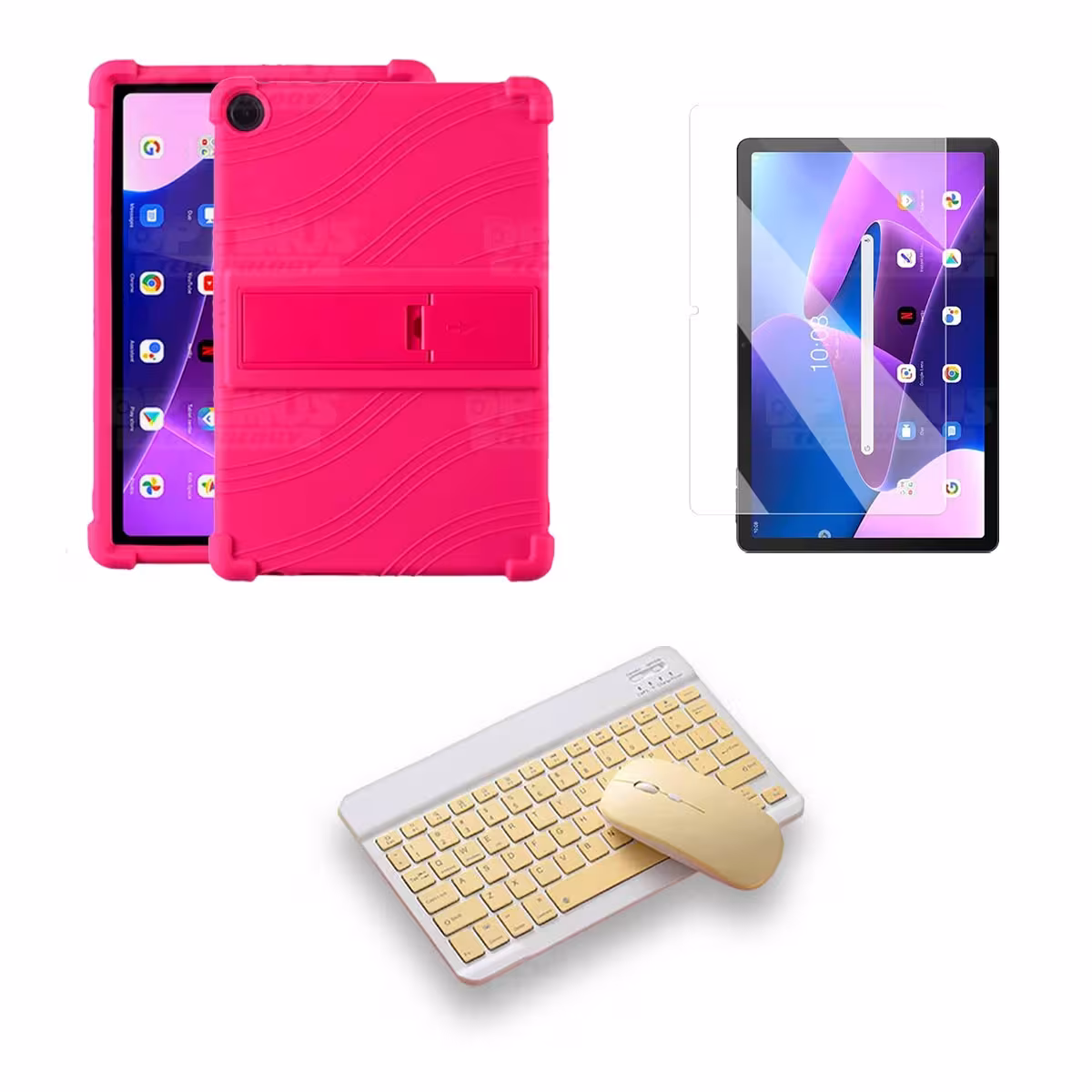 Kit Vidrio templado + Estuche Protector Goma + Teclado Bluetooth Tablet Lenovo M10HD 3rd Generacion TB-328 2022 10.1 Pulgadas