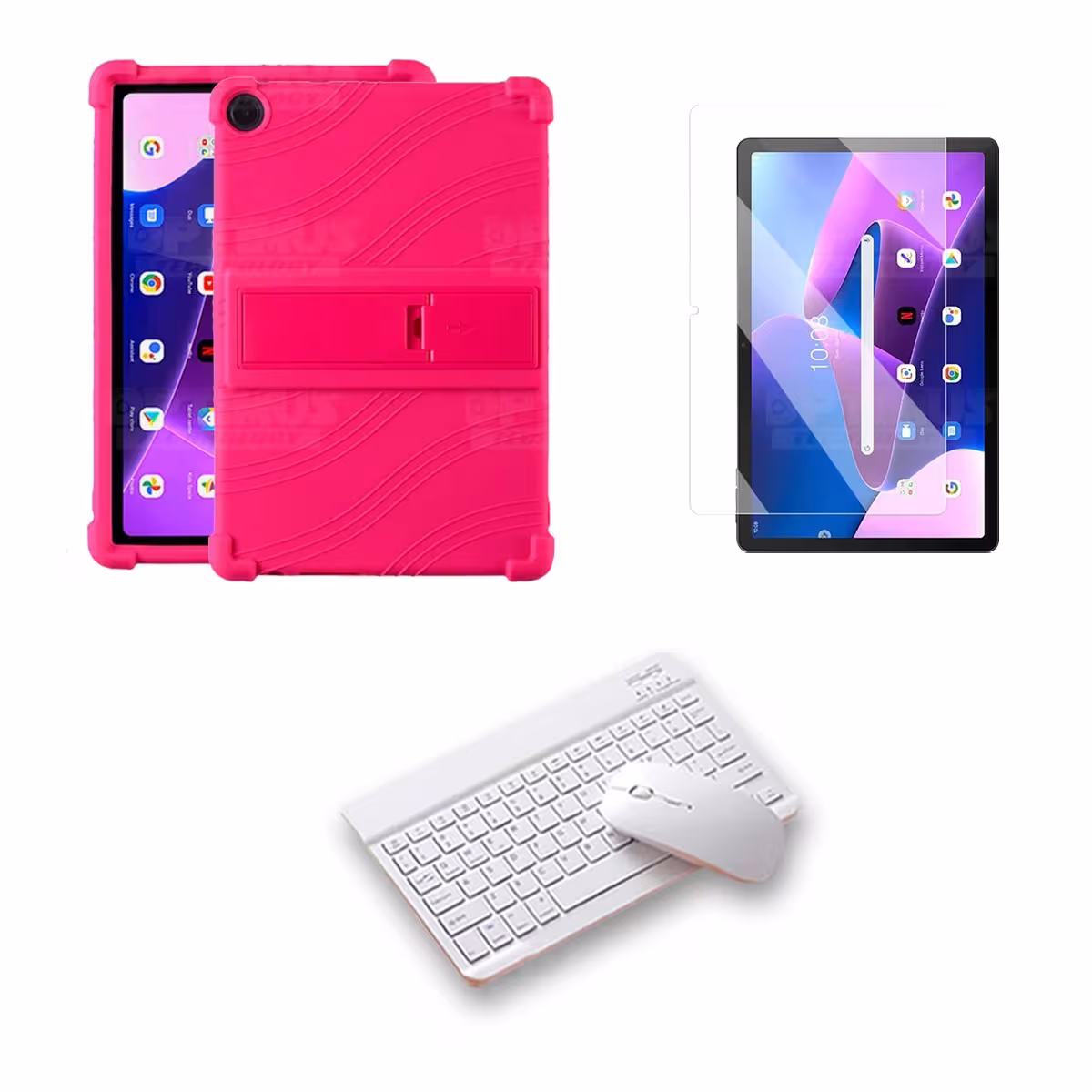 Kit Vidrio templado + Estuche Protector Goma + Teclado Bluetooth Tablet Lenovo M10HD 3rd Generacion TB-328 2022 10.1 Pulgadas