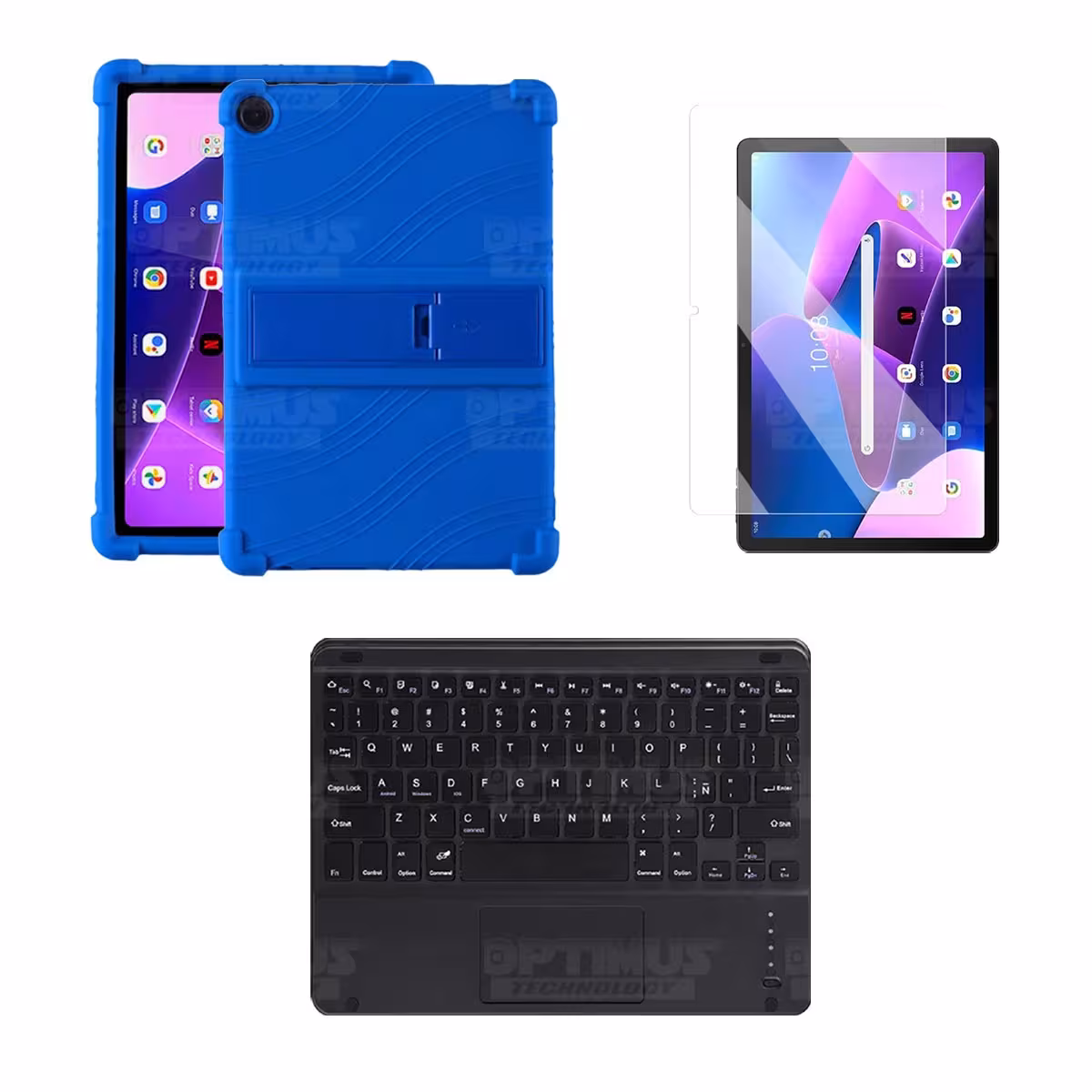 Kit Vidrio templado + Estuche Protector + Teclado Touchpad Bluetooth Tablet Lenovo M10HD 3rd Generacion TB-328 2022 10.1 Pulg
