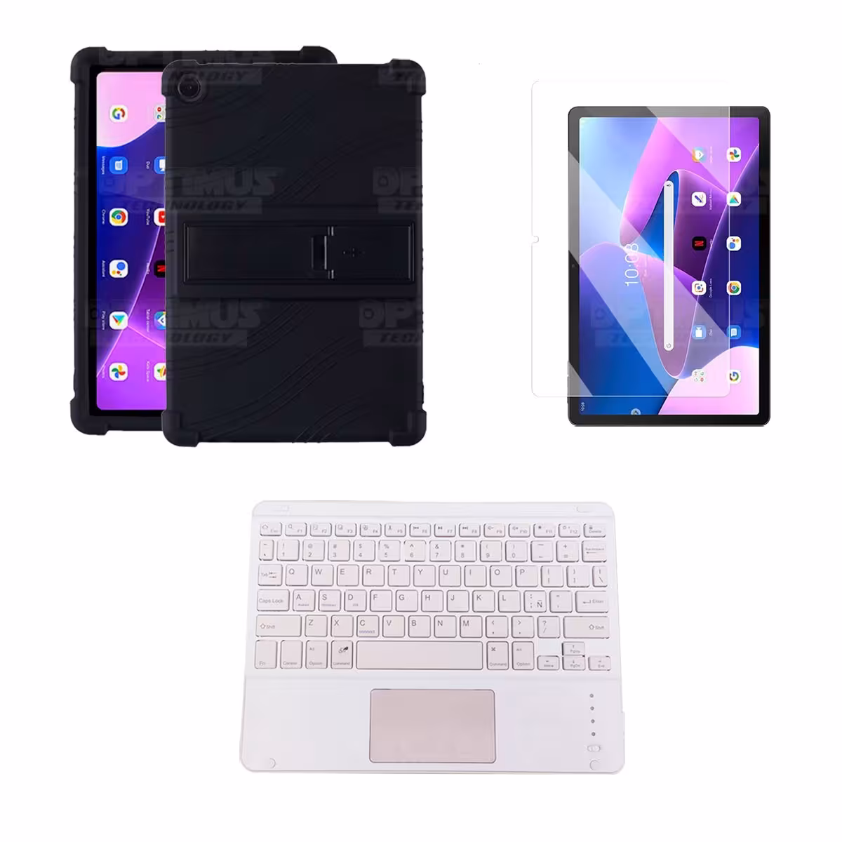 Kit Vidrio templado + Estuche Protector + Teclado Touchpad Bluetooth Tablet Lenovo M10HD 3rd Generacion TB-328 2022 10.1 Pulg