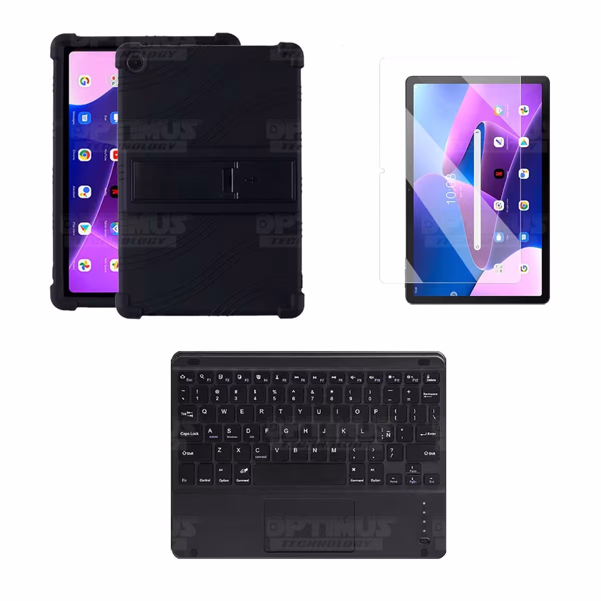 Kit Vidrio templado + Estuche Protector + Teclado Touchpad Bluetooth Tablet Lenovo M10HD 3rd Generacion TB-328 2022 10.1 Pulg