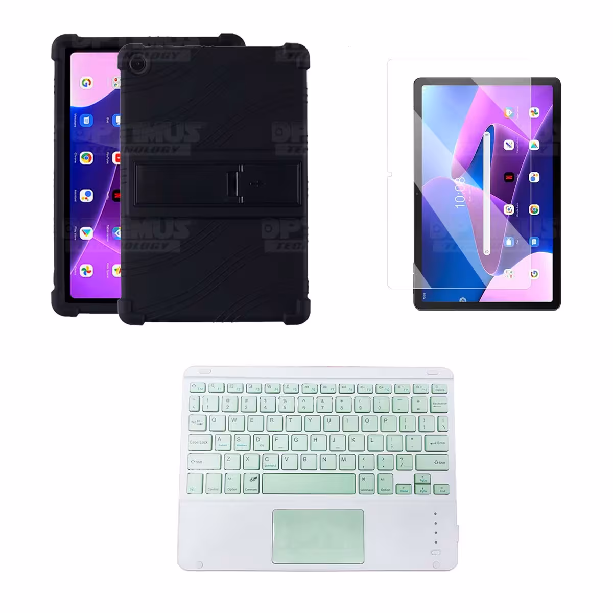 Kit Vidrio templado + Estuche Protector + Teclado Touchpad Bluetooth Tablet Lenovo M10HD 3rd Generacion TB-328 2022 10.1 Pulg
