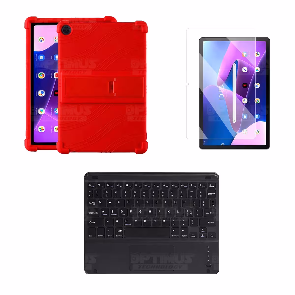 Kit Vidrio templado + Estuche Protector + Teclado Touchpad Bluetooth Tablet Lenovo M10HD 3rd Generacion TB-328 2022 10.1 Pulg