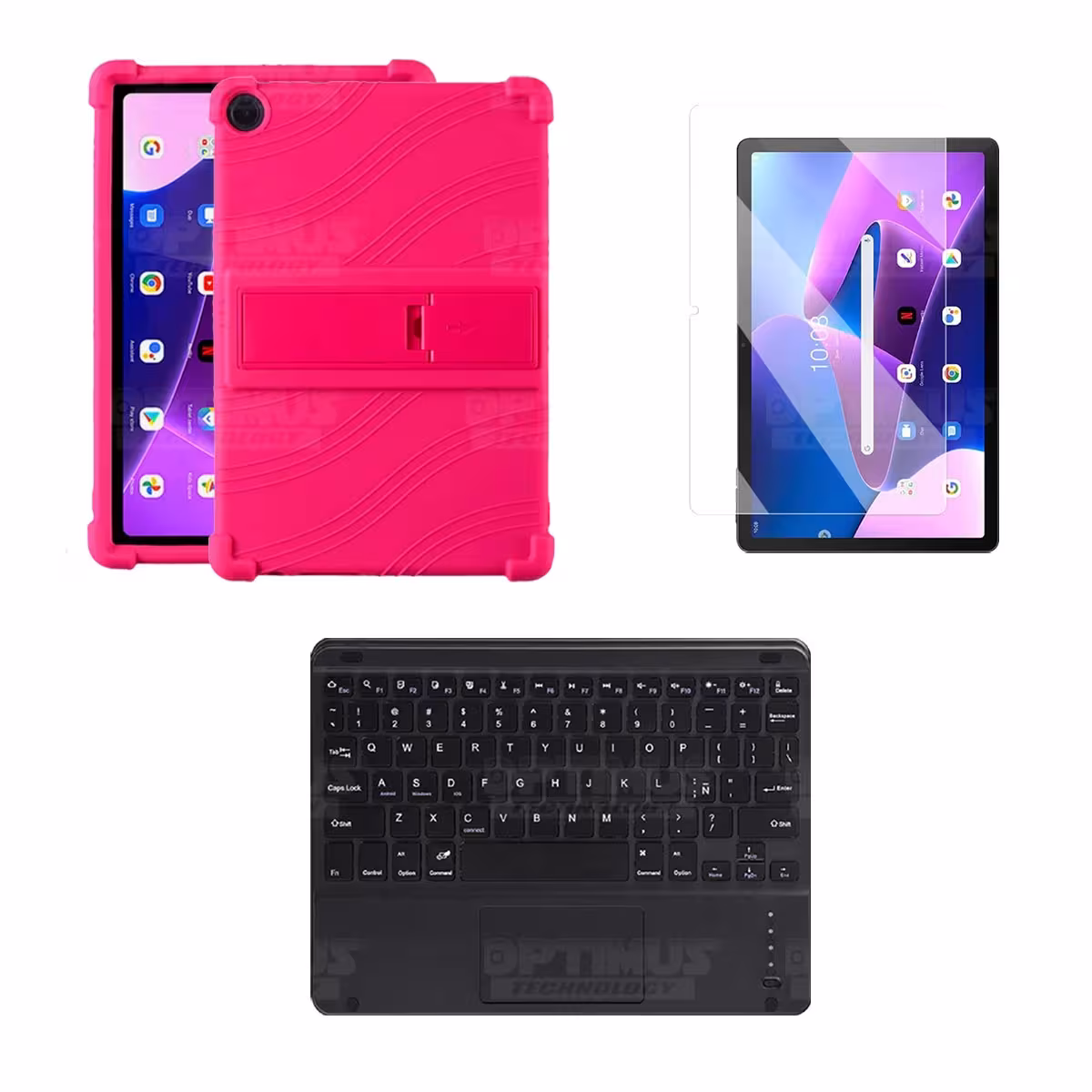 Kit Vidrio templado + Estuche Protector + Teclado Touchpad Bluetooth Tablet Lenovo M10HD 3rd Generacion TB-328 2022 10.1 Pulg