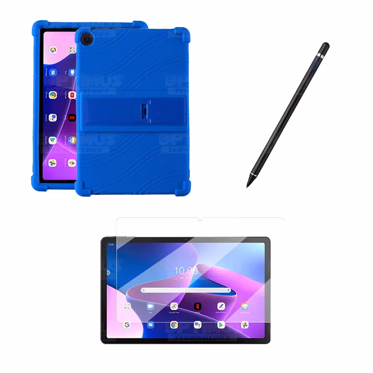 Kit Estuche Protector goma + Vidrio Templado + Lápiz Digital para Tablet Lenovo M10HD 3rd Generacion TB-328 2022 10.1 Pulgadas