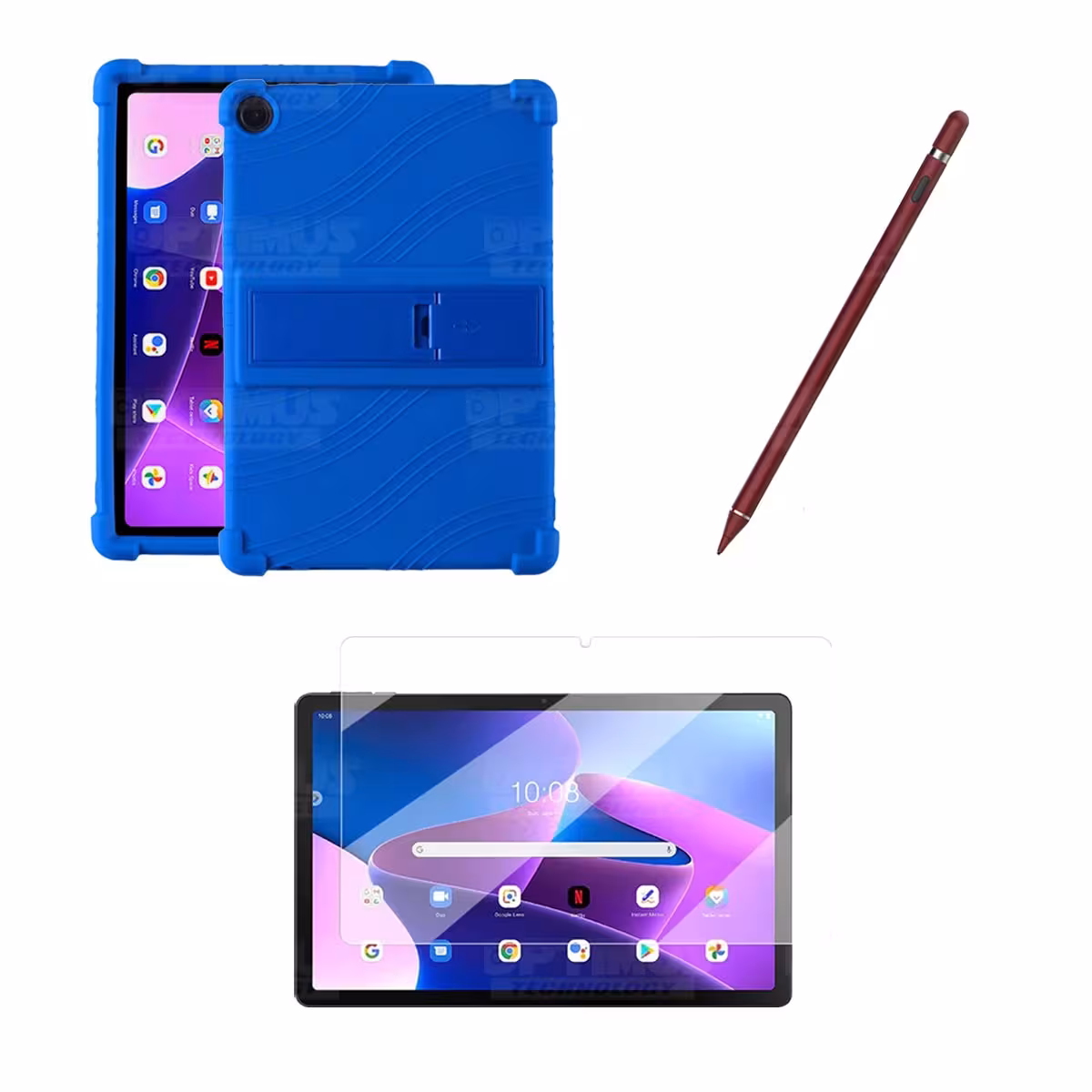 Kit Estuche Protector goma + Vidrio Templado + Lápiz Digital para Tablet Lenovo M10HD 3rd Generacion TB-328 2022 10.1 Pulgadas