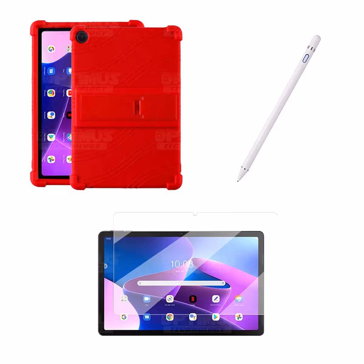 Kit Estuche Protector goma + Vidrio Templado + Lápiz Digital para Tablet Lenovo M10HD 3rd Generacion TB-328 2022 10.1 Pulgadas
