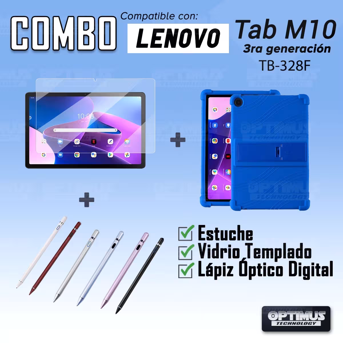 Kit Estuche Protector goma + Vidrio Templado + Lápiz Digital para Tablet Lenovo M10HD 3rd Generacion TB-328 2022 10.1 Pulgadas