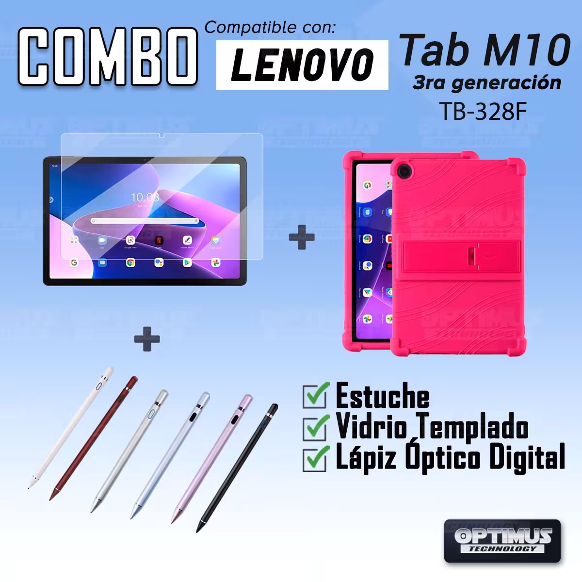 Kit Estuche Protector goma + Vidrio Templado + Lápiz Digital para Tablet Lenovo M10HD 3rd Generacion TB-328 2022 10.1 Pulgadas