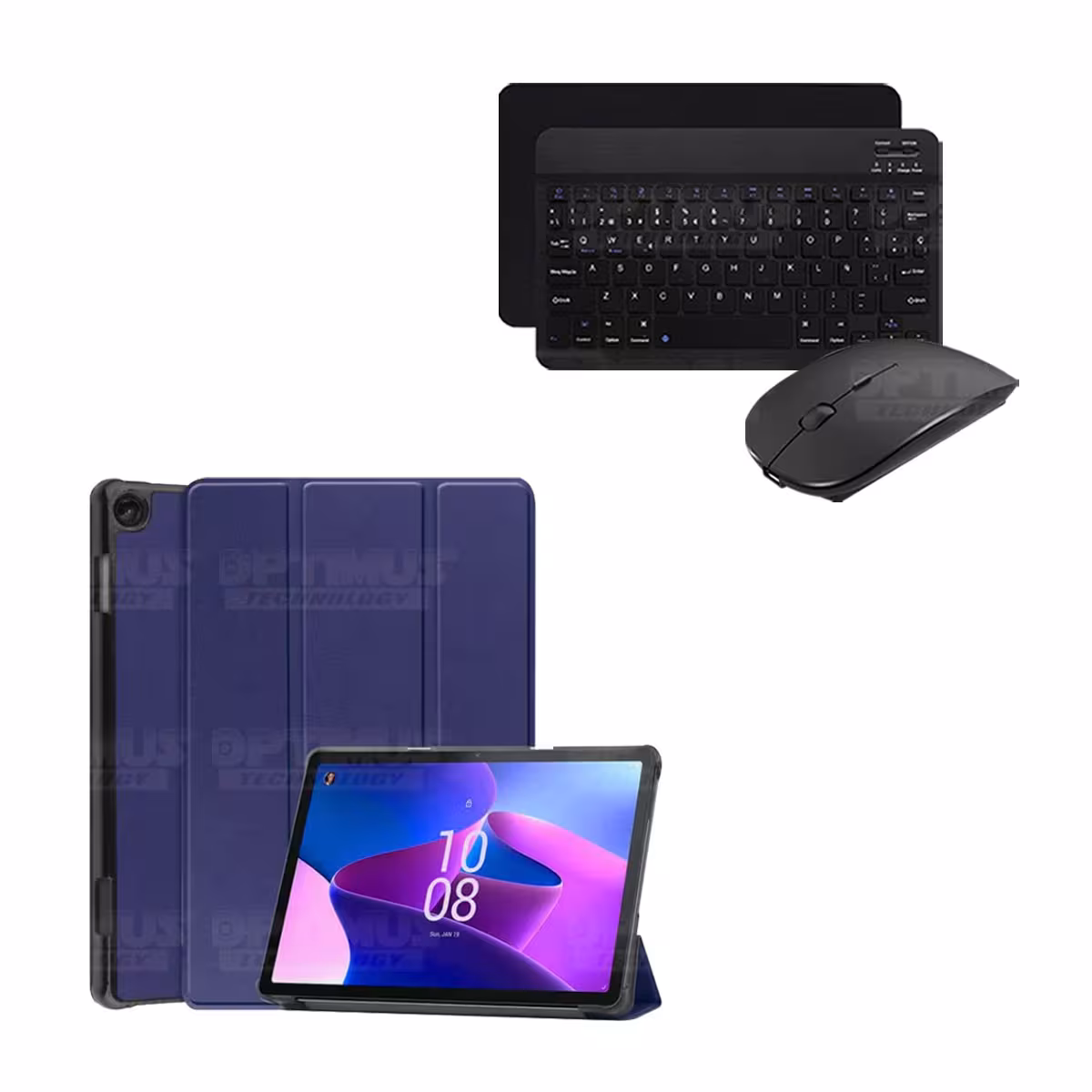 Kit Case Forro Protector + Teclado Mouse Bluetooth para Tablet Lenovo M10 HD 3rd Generacion TB-328 2022 10.1 Pulgadas ZAAF0071CO