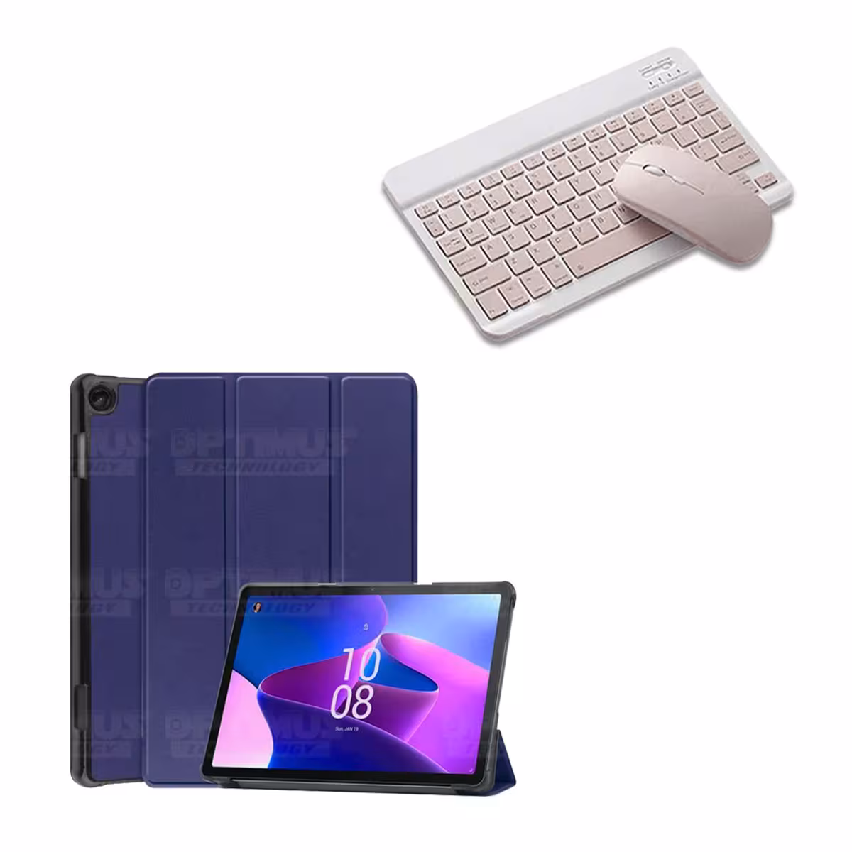 Kit Case Forro Protector + Teclado Mouse Bluetooth para Tablet Lenovo M10 HD 3rd Generacion TB-328 2022 10.1 Pulgadas ZAAF0071CO