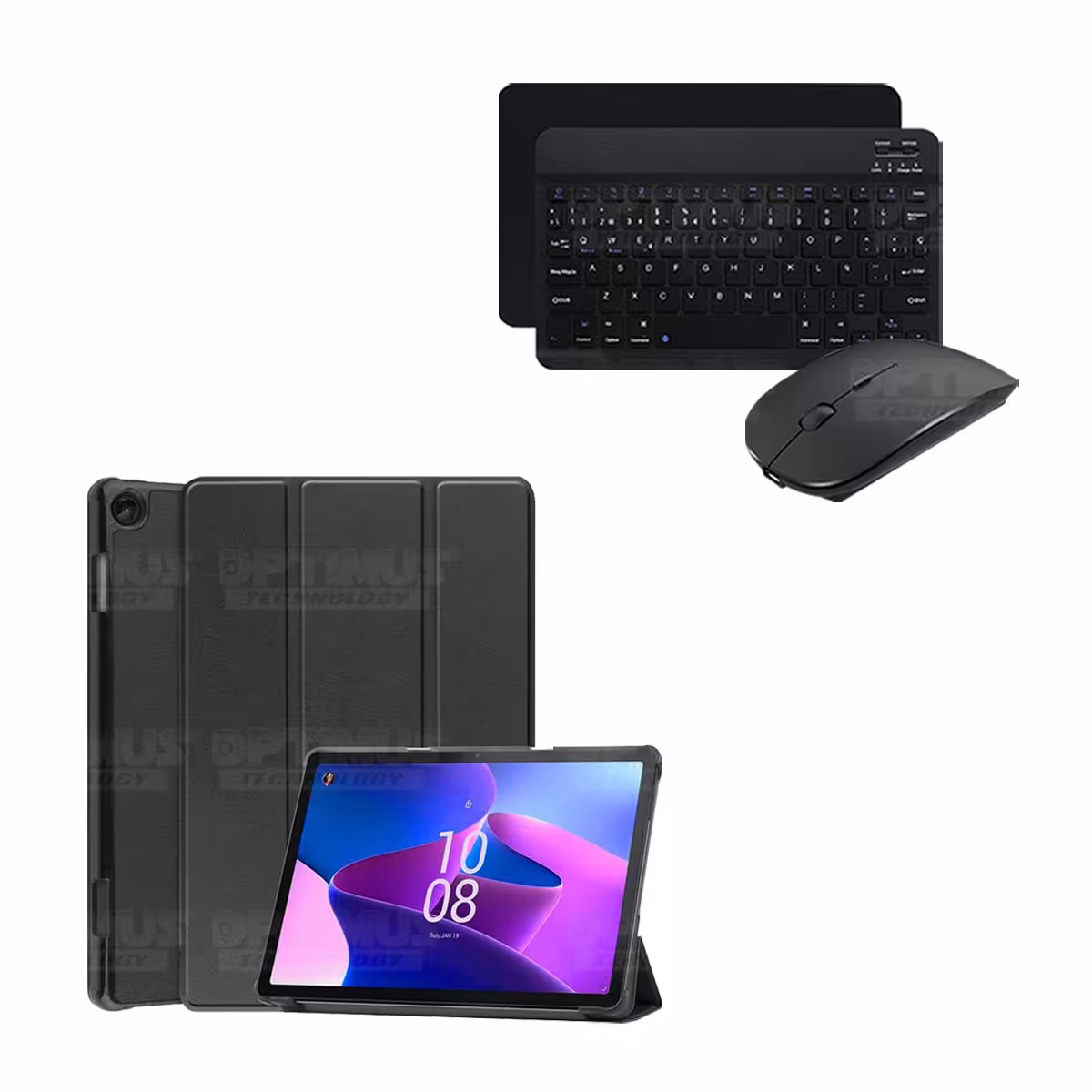 Kit Case Forro Protector + Teclado Mouse Bluetooth para Tablet Lenovo M10 HD 3rd Generacion TB-328 2022 10.1 Pulgadas ZAAF0071CO