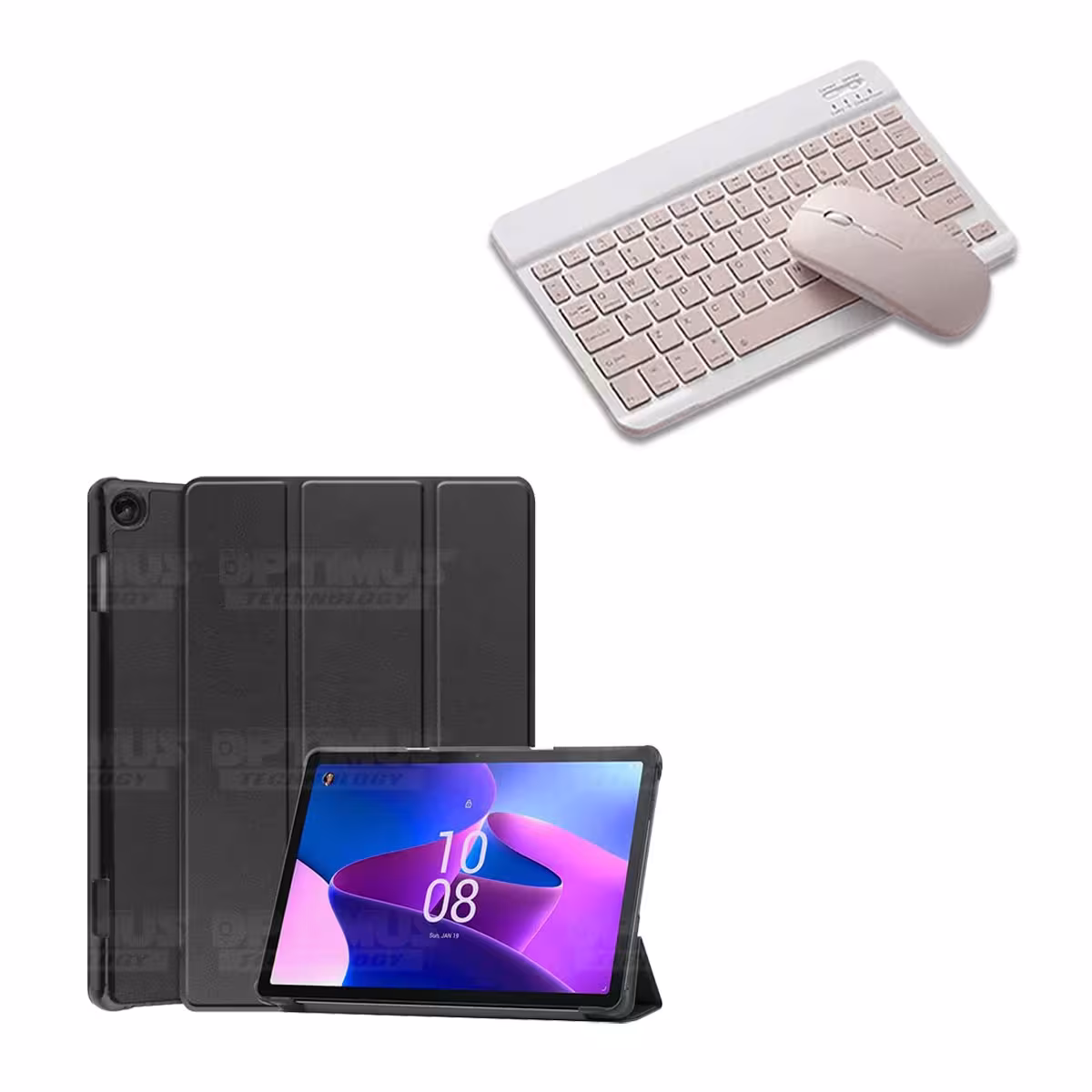 Kit Case Forro Protector + Teclado Mouse Bluetooth para Tablet Lenovo M10 HD 3rd Generacion TB-328 2022 10.1 Pulgadas ZAAF0071CO