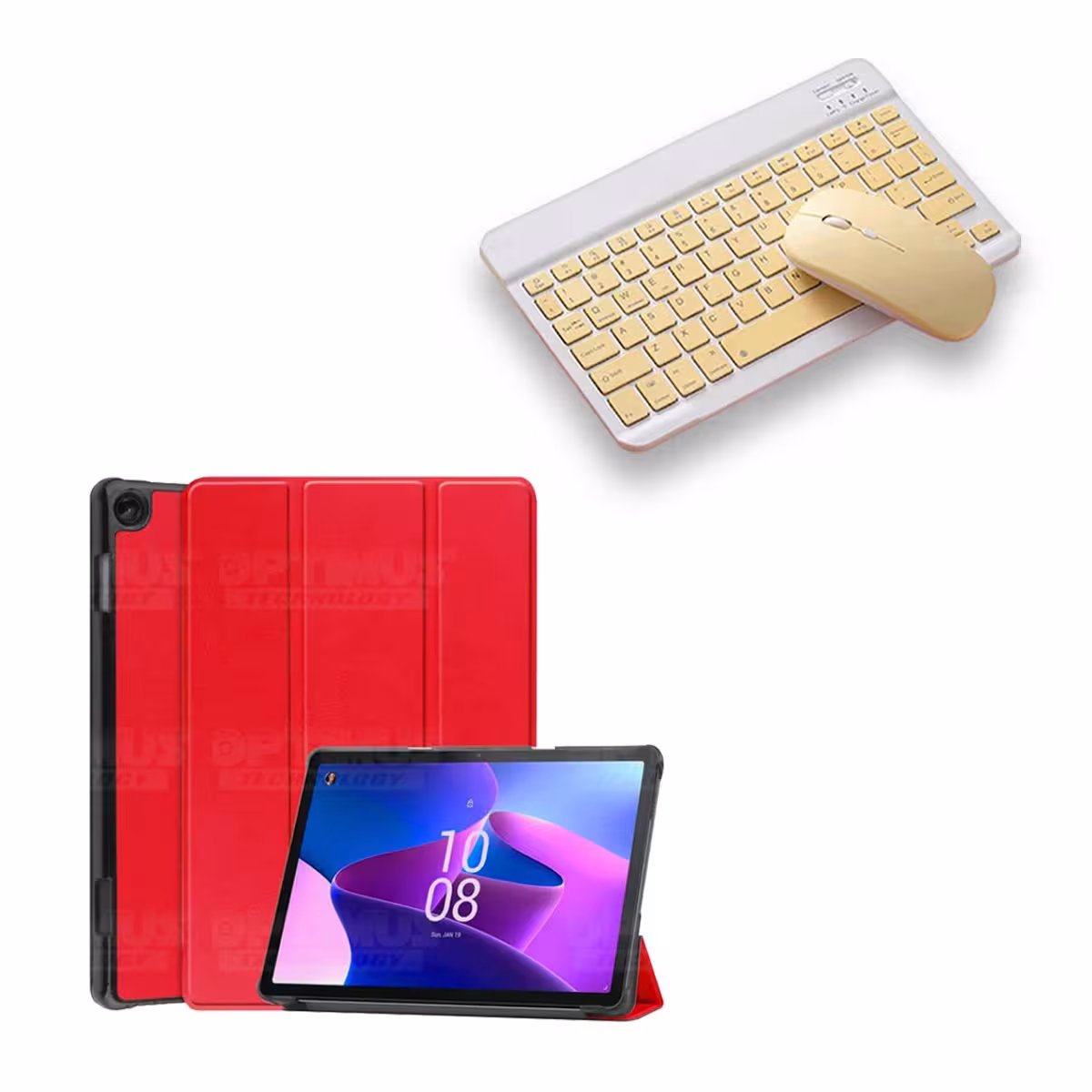 Kit Case Forro Protector + Teclado Mouse Bluetooth para Tablet Lenovo M10 HD 3rd Generacion TB-328 2022 10.1 Pulgadas ZAAF0071CO