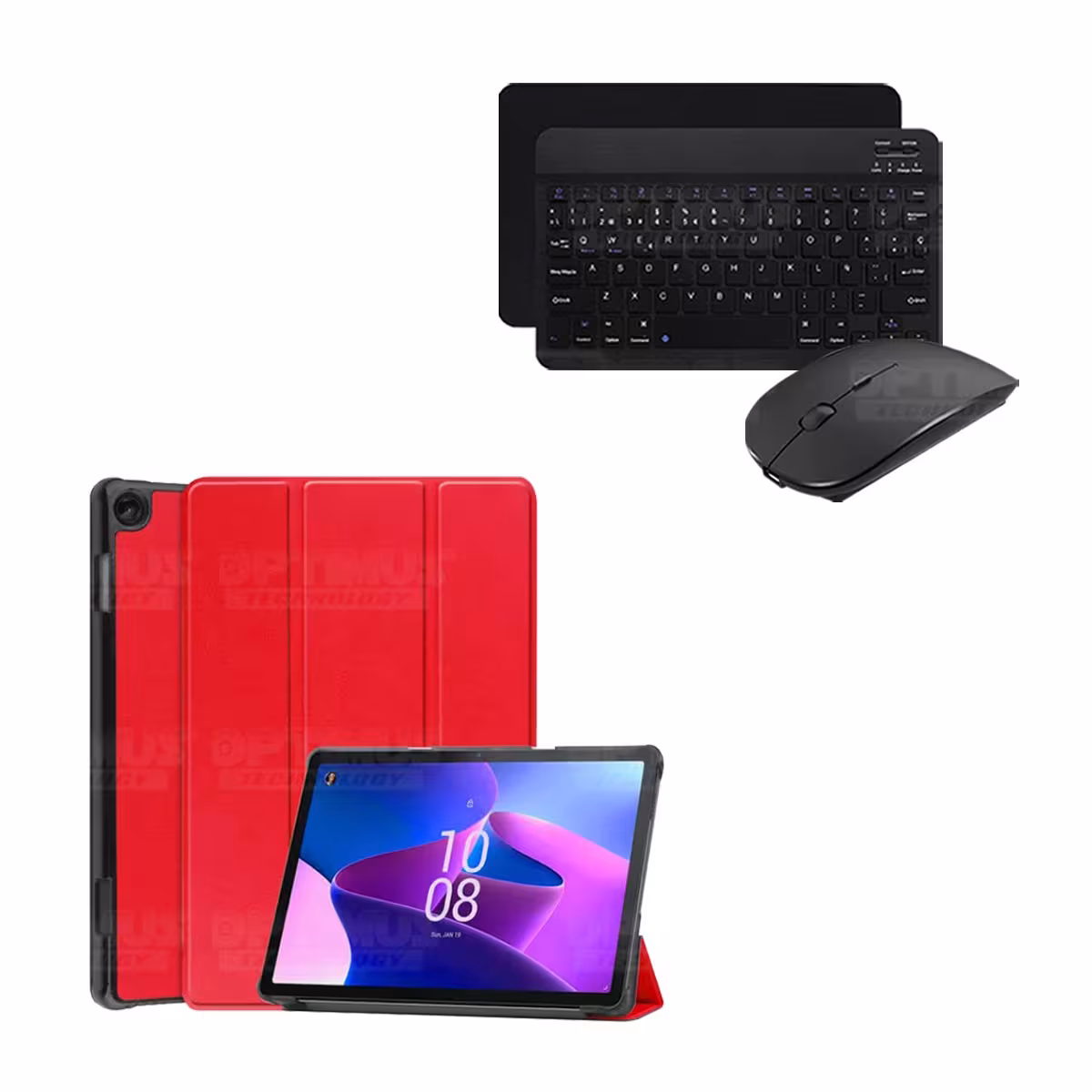 Kit Case Forro Protector + Teclado Mouse Bluetooth para Tablet Lenovo M10 HD 3rd Generacion TB-328 2022 10.1 Pulgadas ZAAF0071CO