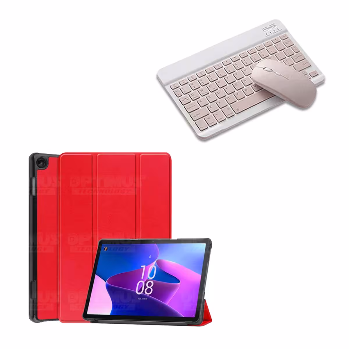 Kit Case Forro Protector + Teclado Mouse Bluetooth para Tablet Lenovo M10 HD 3rd Generacion TB-328 2022 10.1 Pulgadas ZAAF0071CO