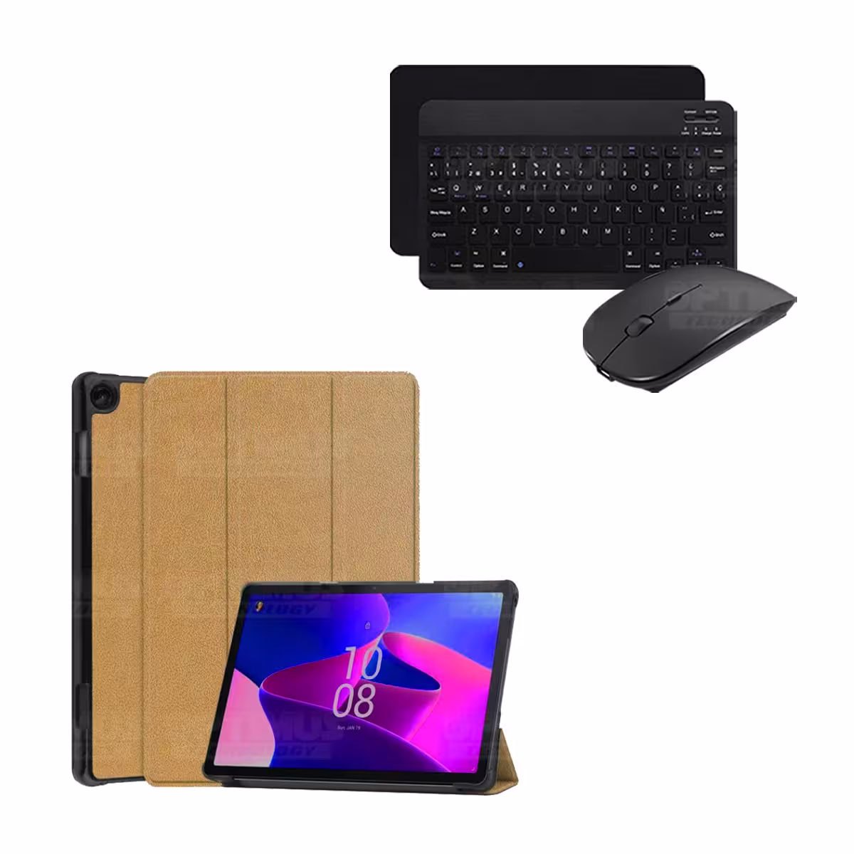 Kit Case Forro Protector + Teclado Mouse Bluetooth para Tablet Lenovo M10 HD 3rd Generacion TB-328 2022 10.1 Pulgadas ZAAF0071CO