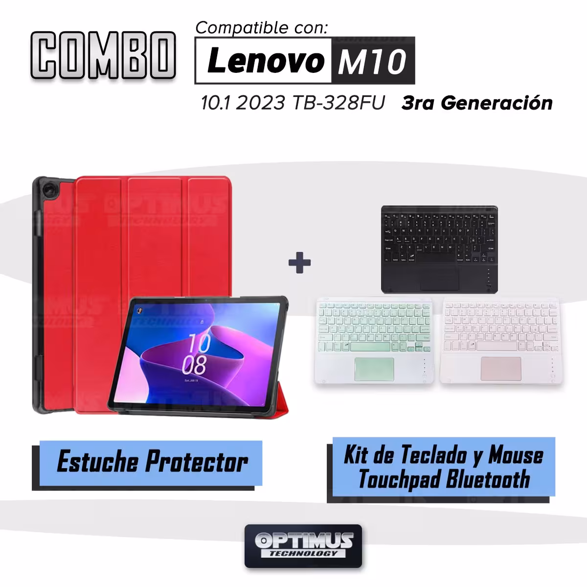 Kit Case Folio Protector + Teclado Mouse Touchpad Bluetooth para Tablet Lenovo M10 HD 3rd Generacion TB-328 2022 10.1 Pulgadas